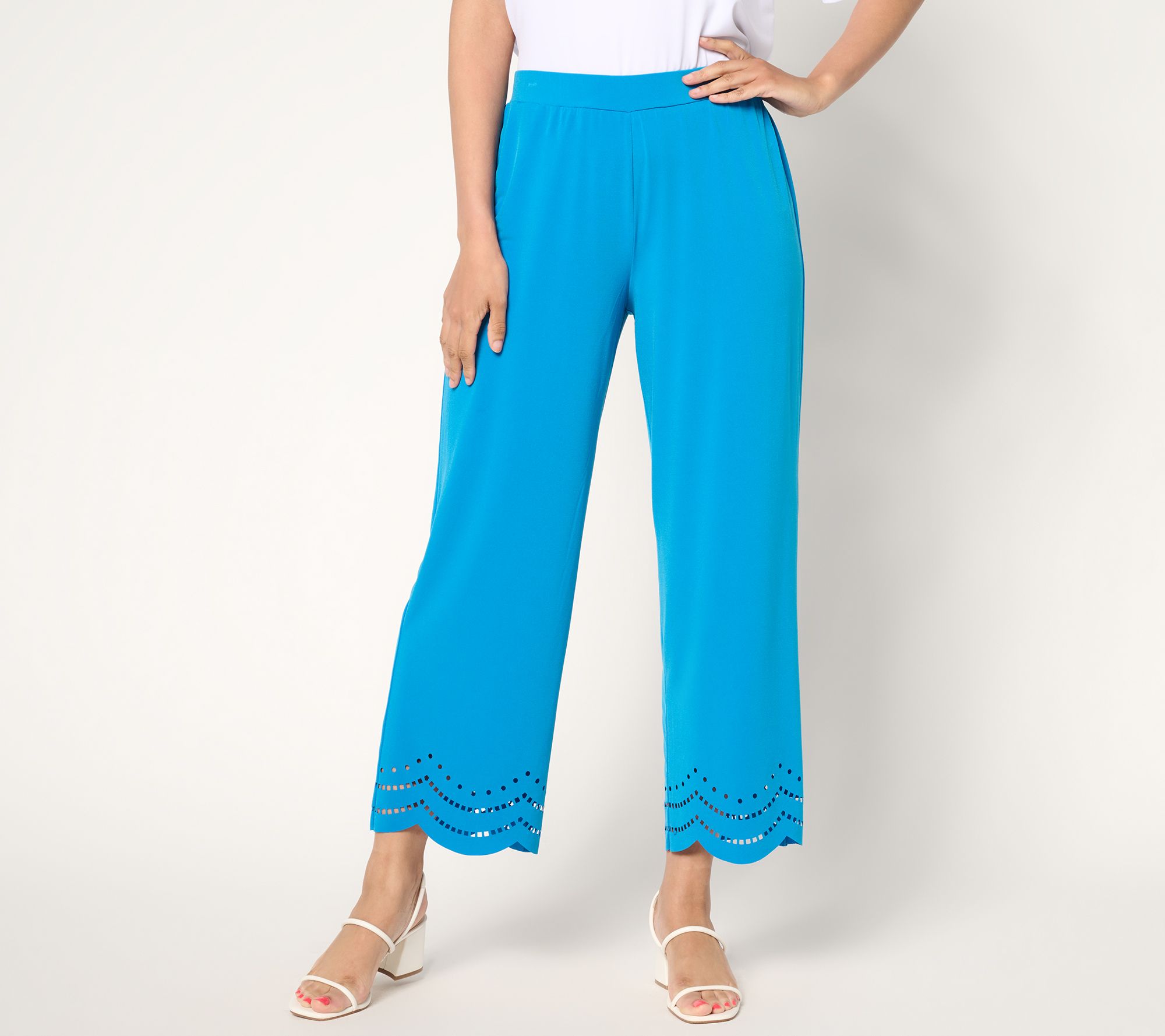 "As Is" Susan Graver Petite Liquid Knit Crop Pants with Laser Cut Hem