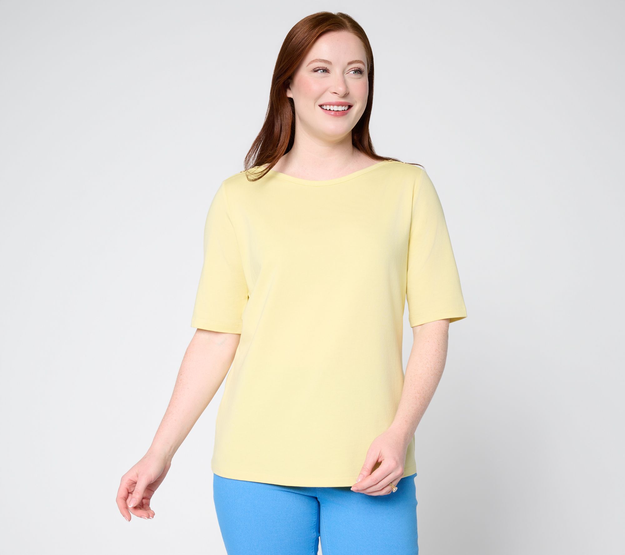  Denim & Co. Essentials Favorite Jersey Boat Neck Elbow Sleeve Top