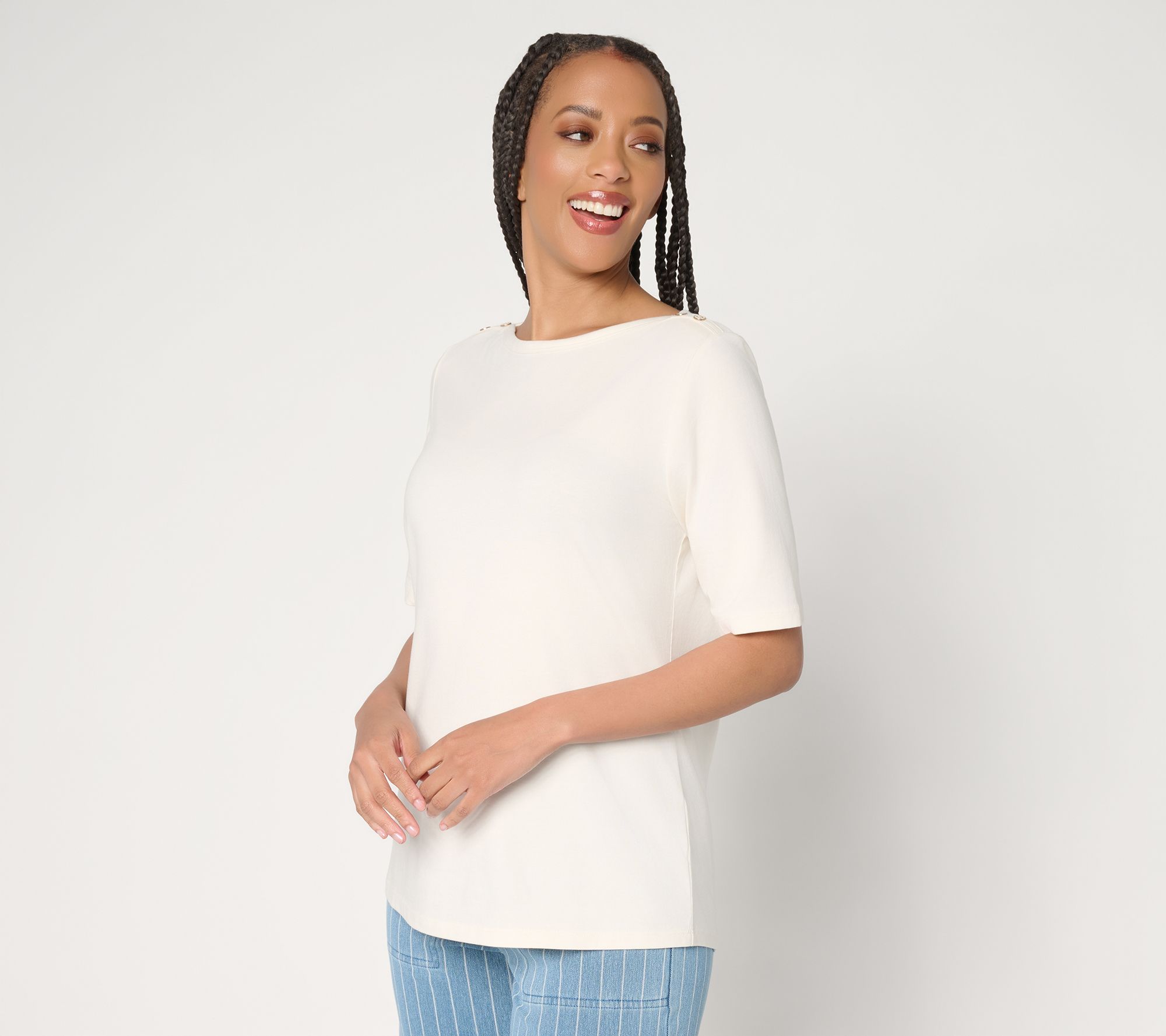 Denim & Co. Essentials Favorite Jersey Boat Neck Elbow Sleeve Top