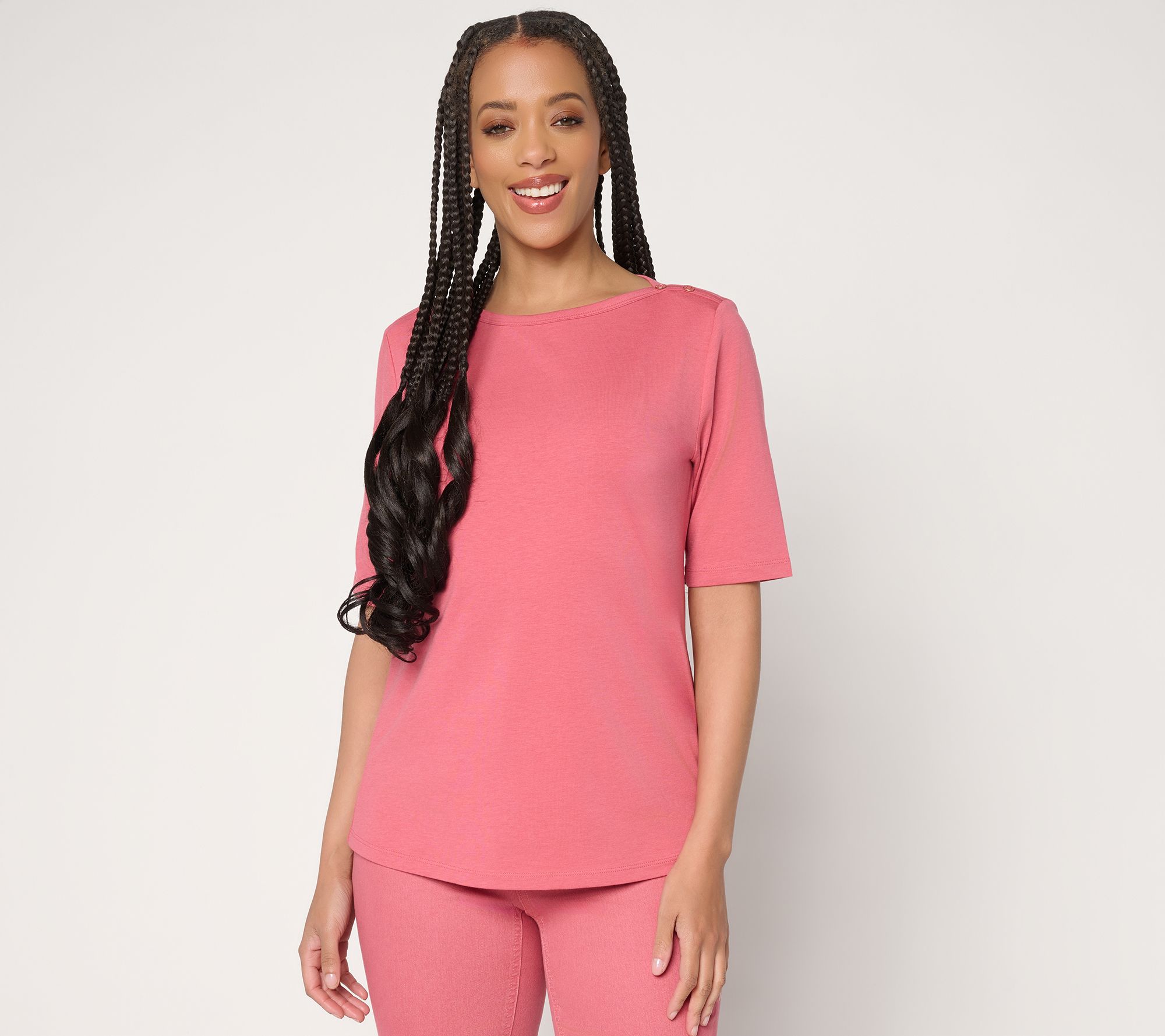 Denim & Co. Essentials Favorite Jersey Boat Neck Elbow Sleeve Top