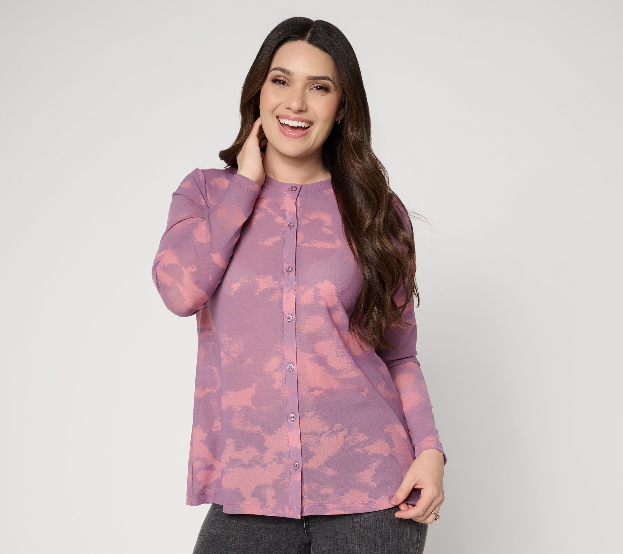 LOGO Layers by Lori Goldstein Printed Mesh Cardigan