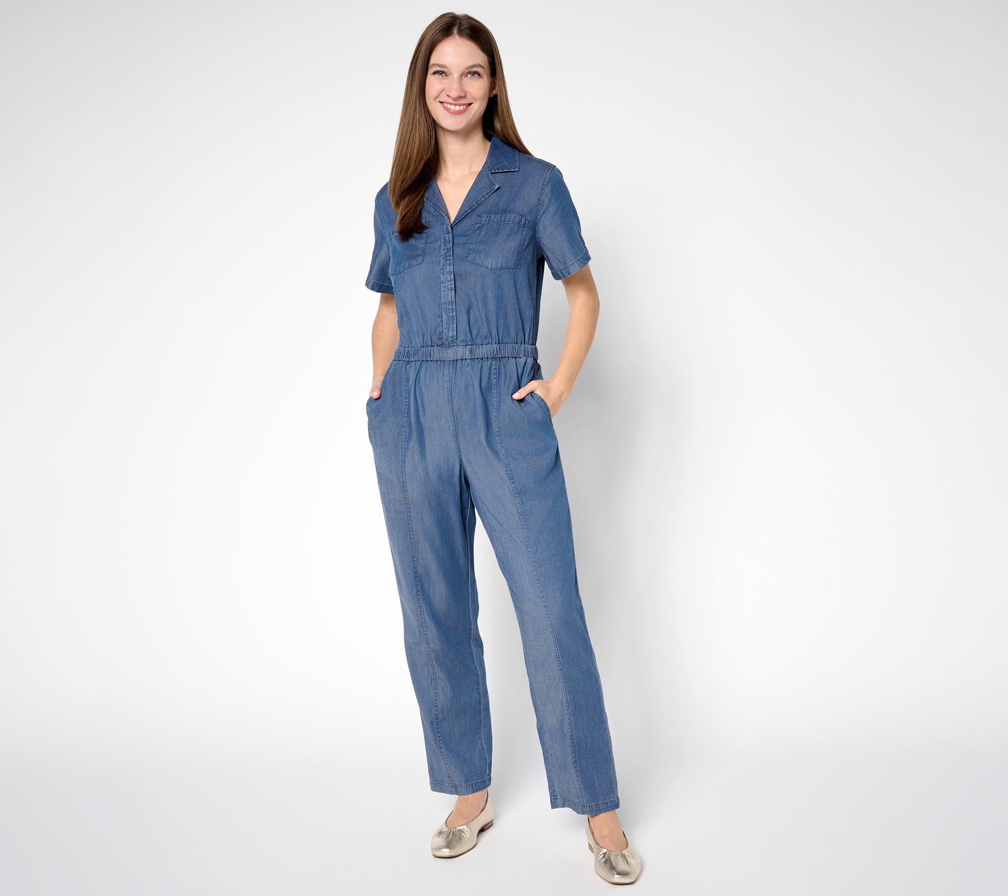 "As Is" Joan Rivers Regular Tencel Collared Ankle Length Jumpsuit