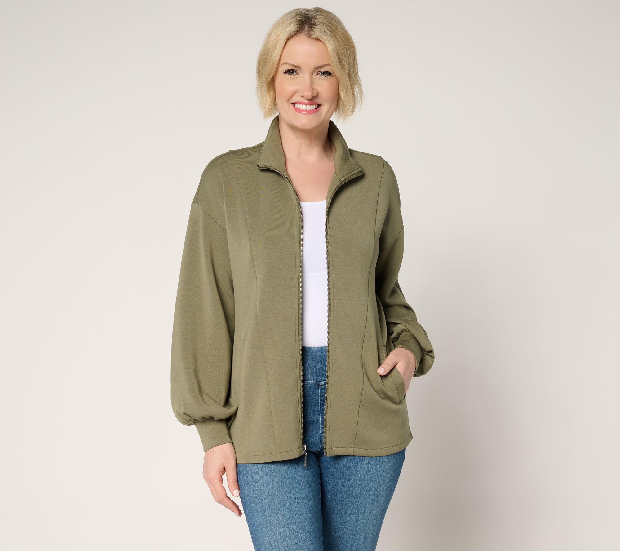 "As Is" Belle by Kim Gravel ScubaLuxe Blouson Sleeve Zip Up Jacket