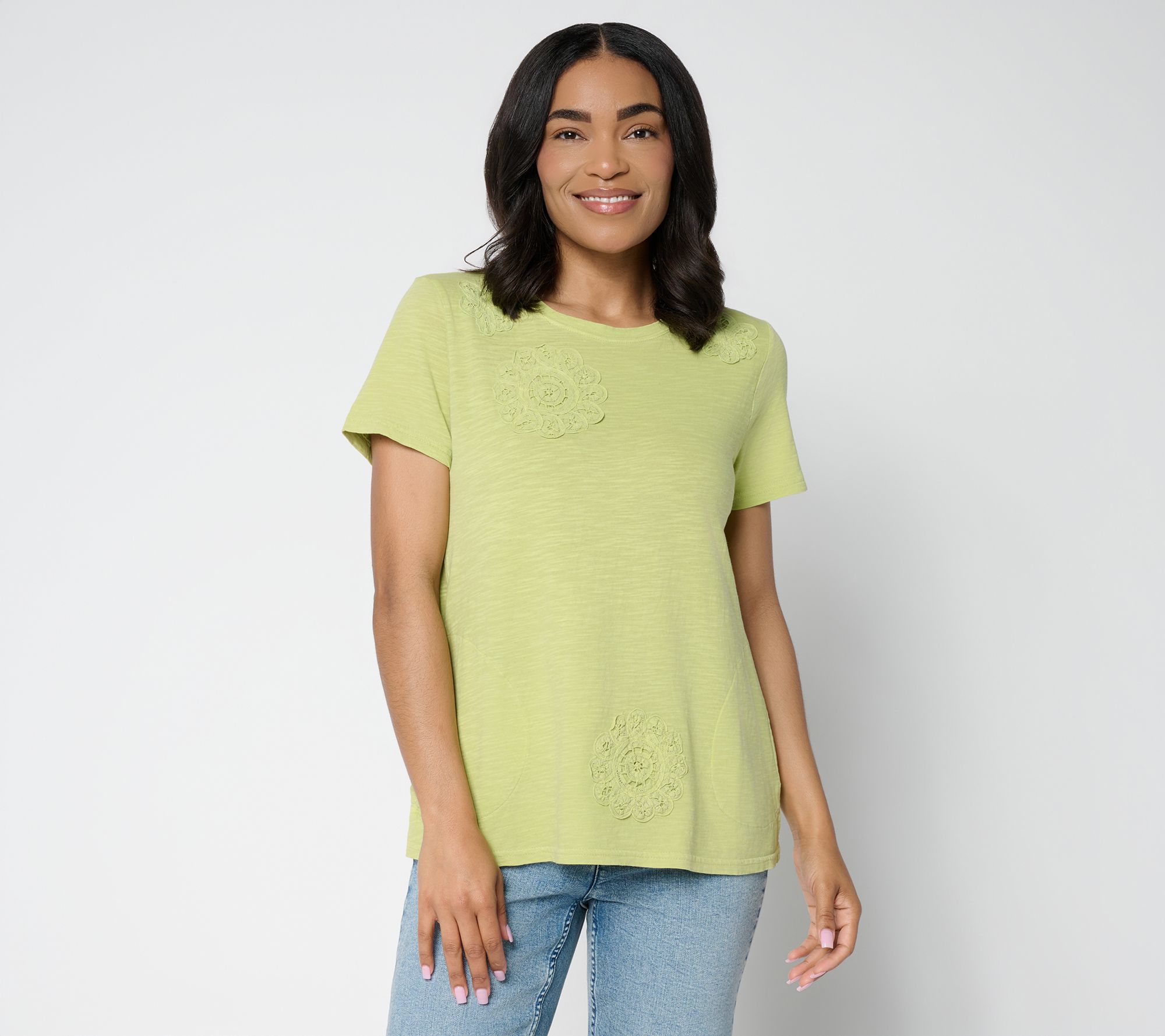  LOGO Lavish by Lori Goldstein Knit Top with Soutache Detail