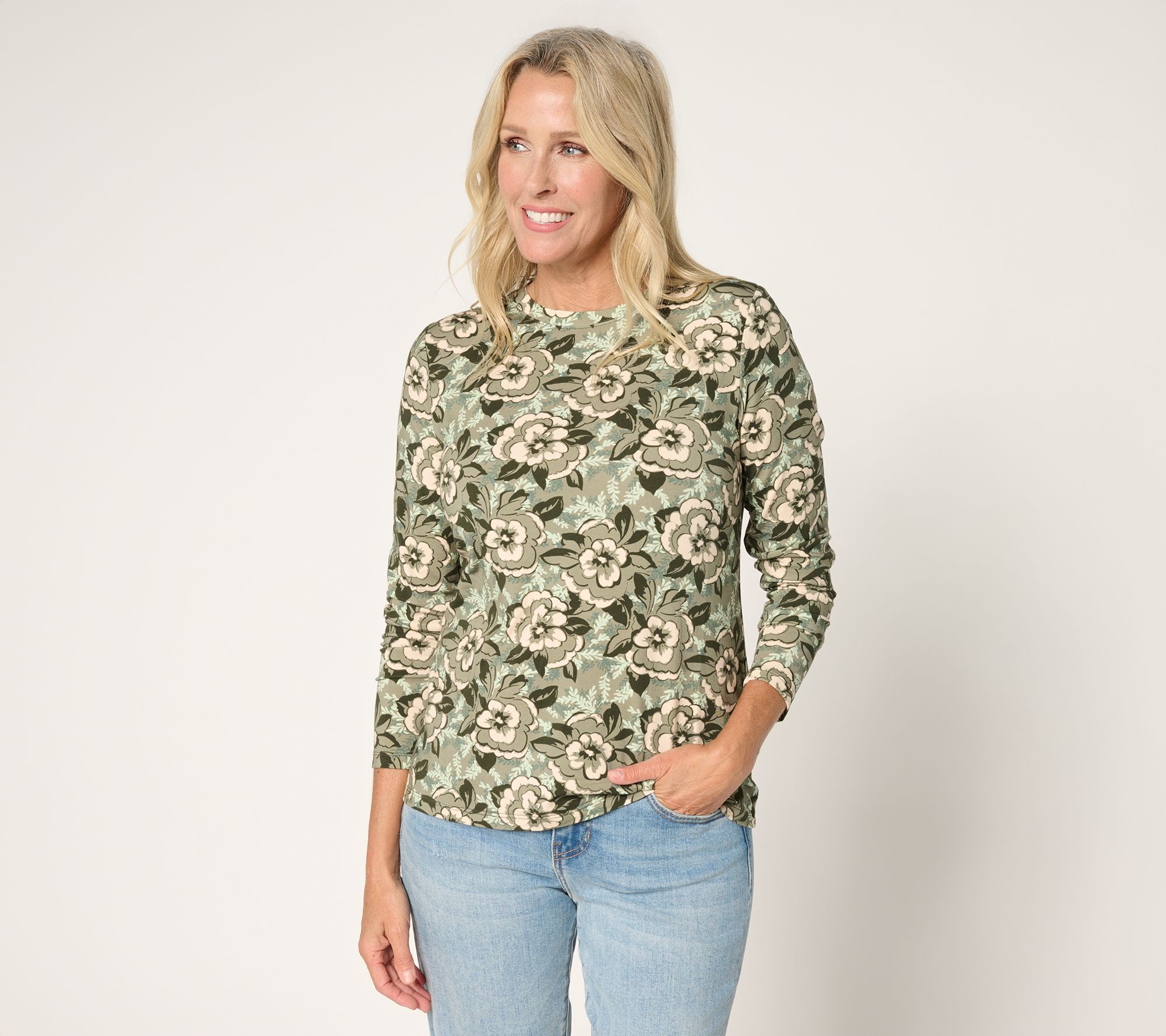 "As Is" AnyBody Printed Cozy Knit Long Sleeve Top