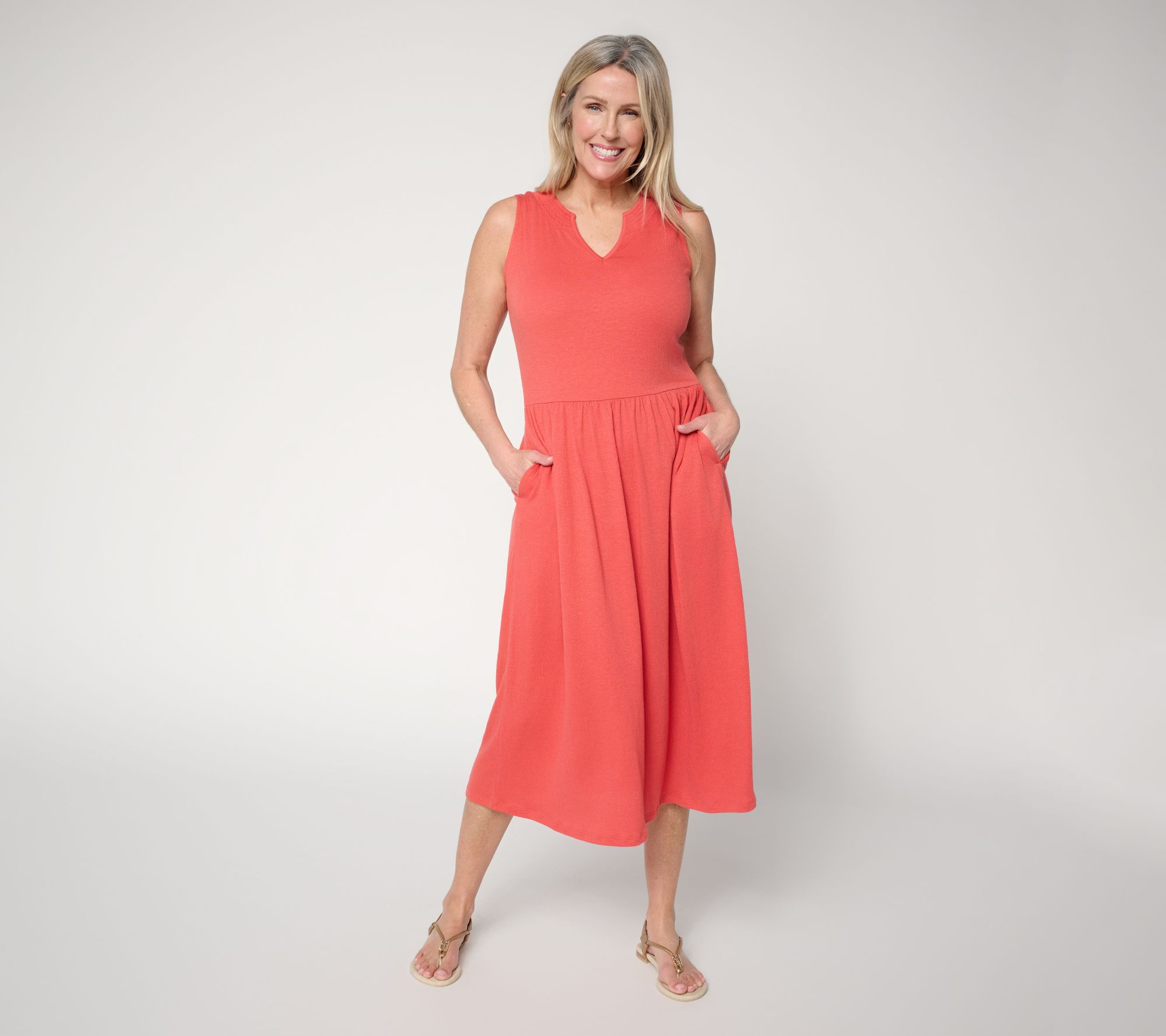 Denim & Co. Beach Petite Knit Gauze Sleeveless Midi Dress
