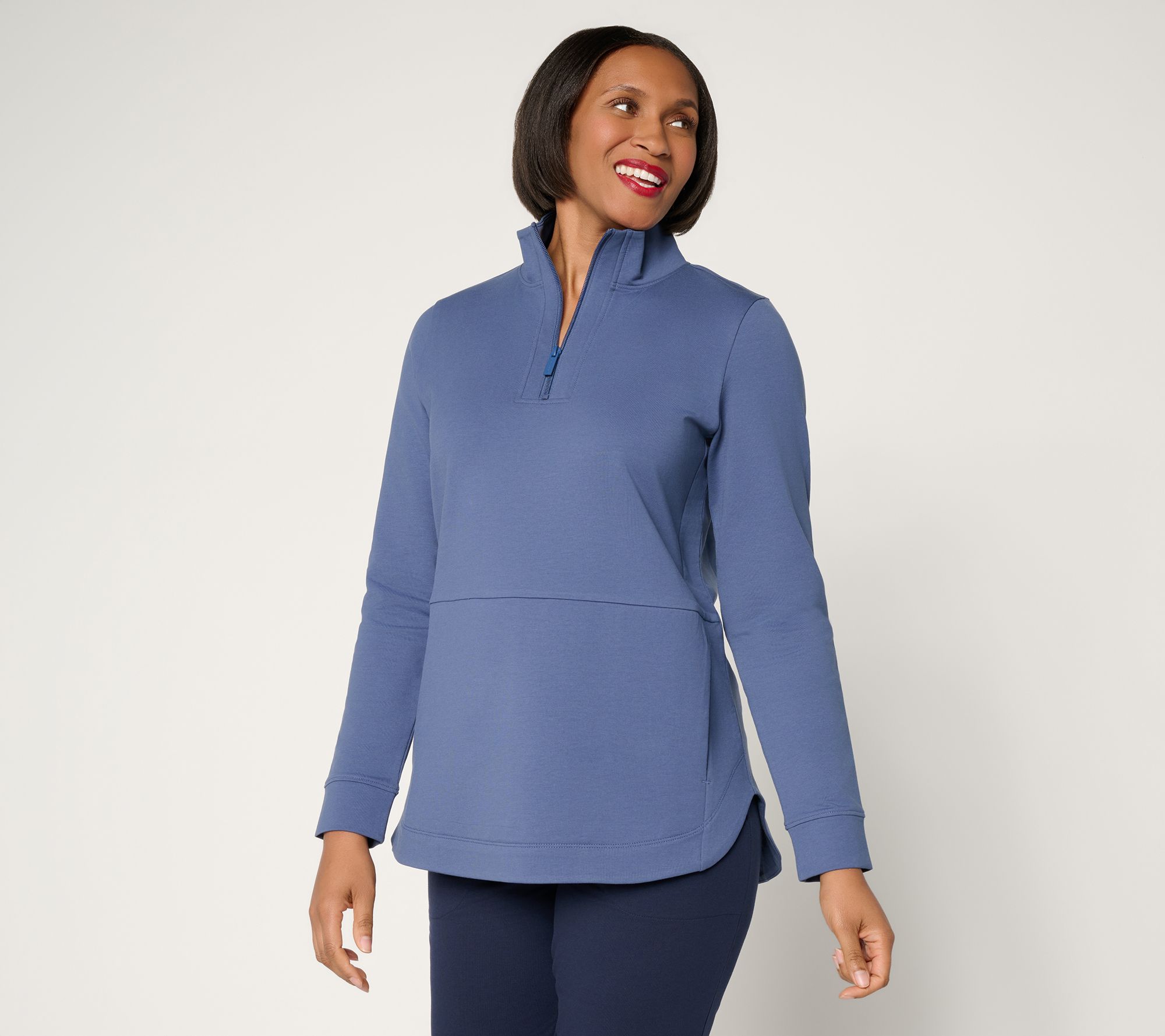 Denim & Co. Active Petite French Terry Half Zip Tunic