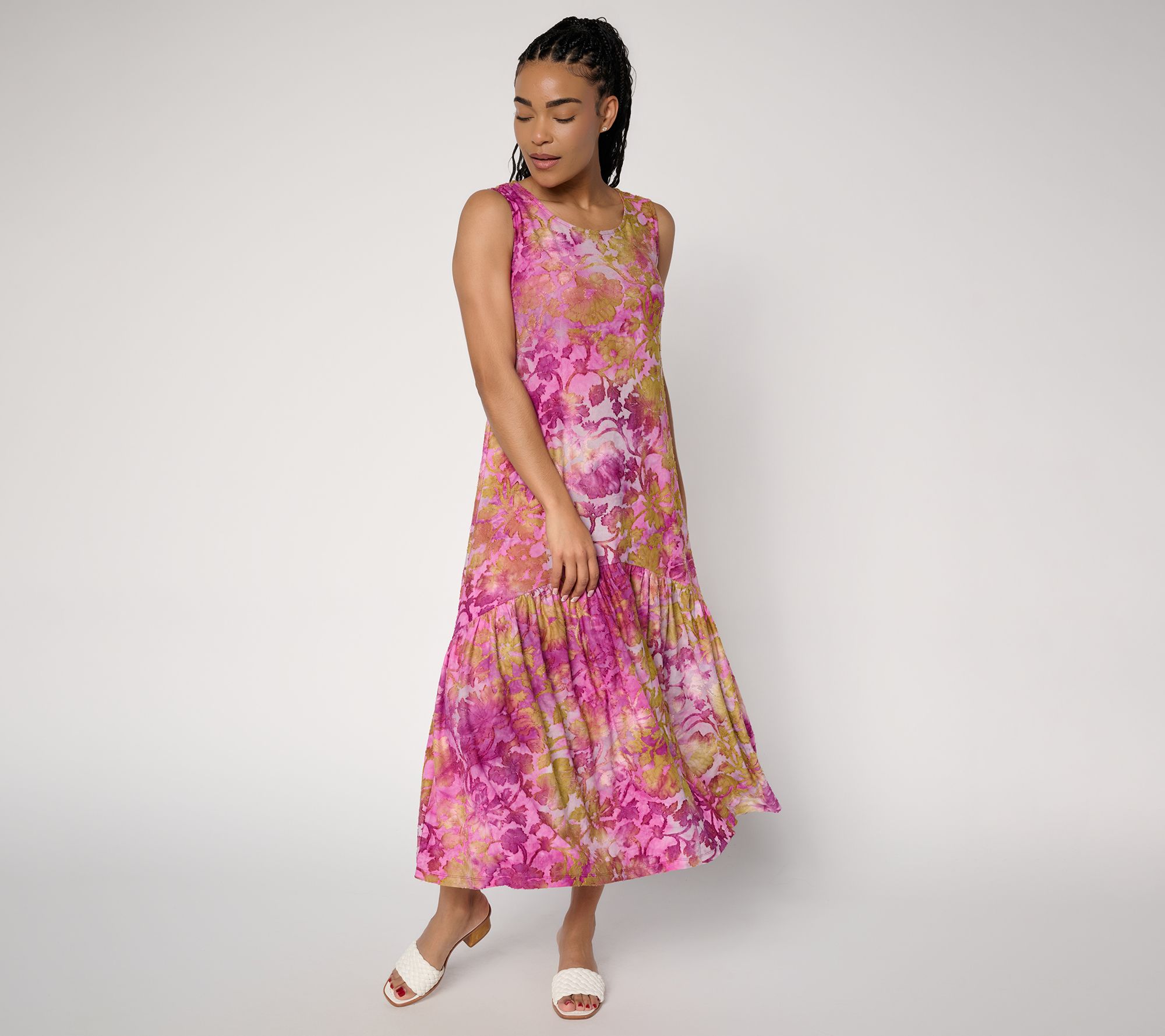 Susan Graver Printed Burnout Tiered Sleeveless Maxi Dress