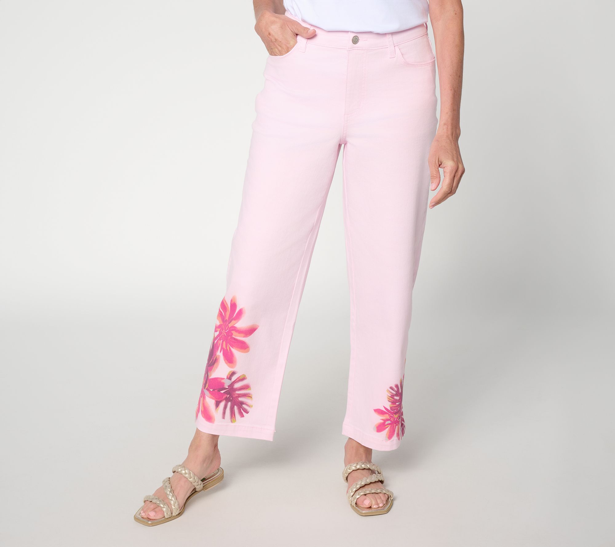  Susan Graver Regular Stretch Denim Floaral Printed Jean