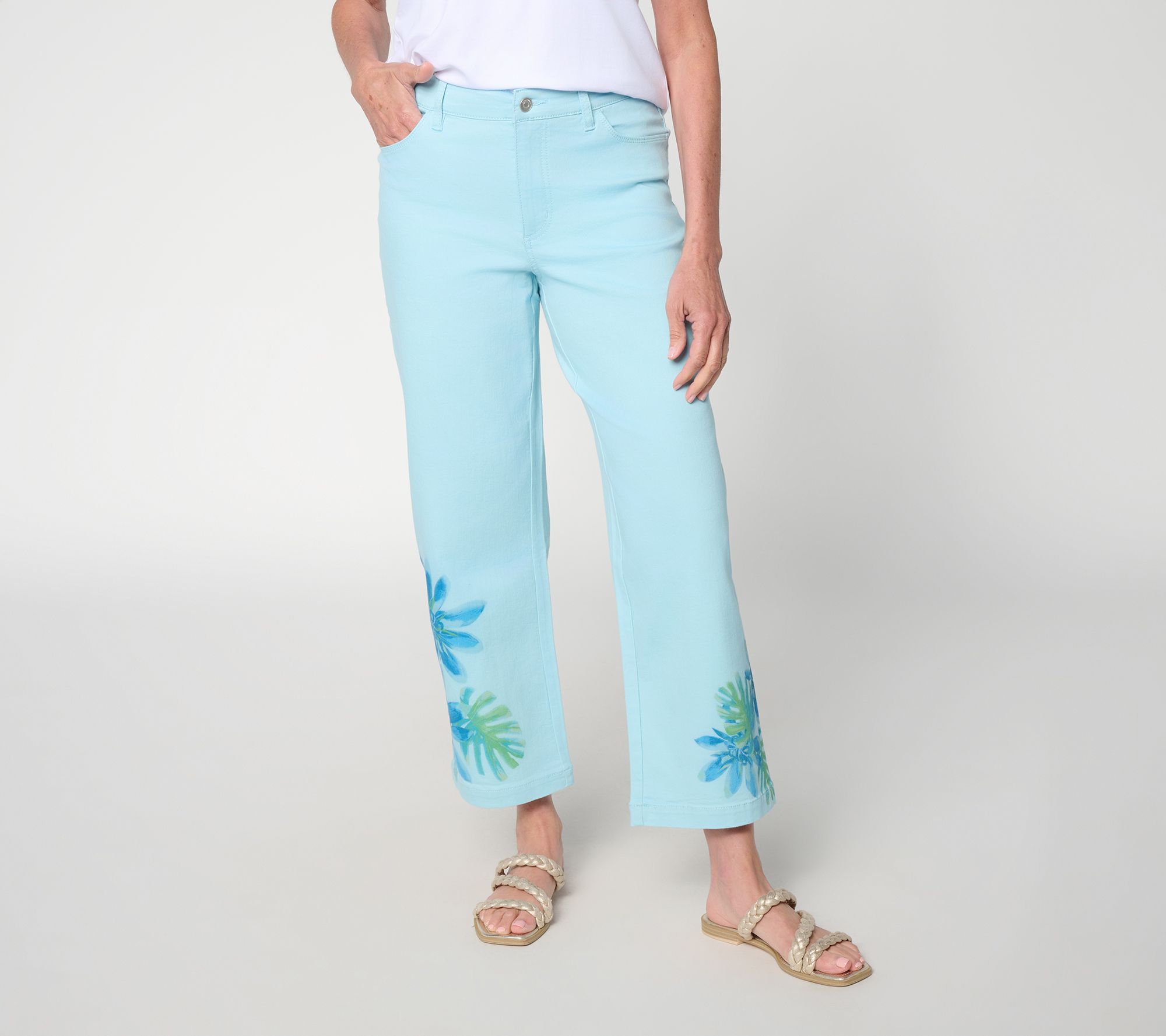 Susan Graver Regular Stretch Denim Floaral Printed Jean