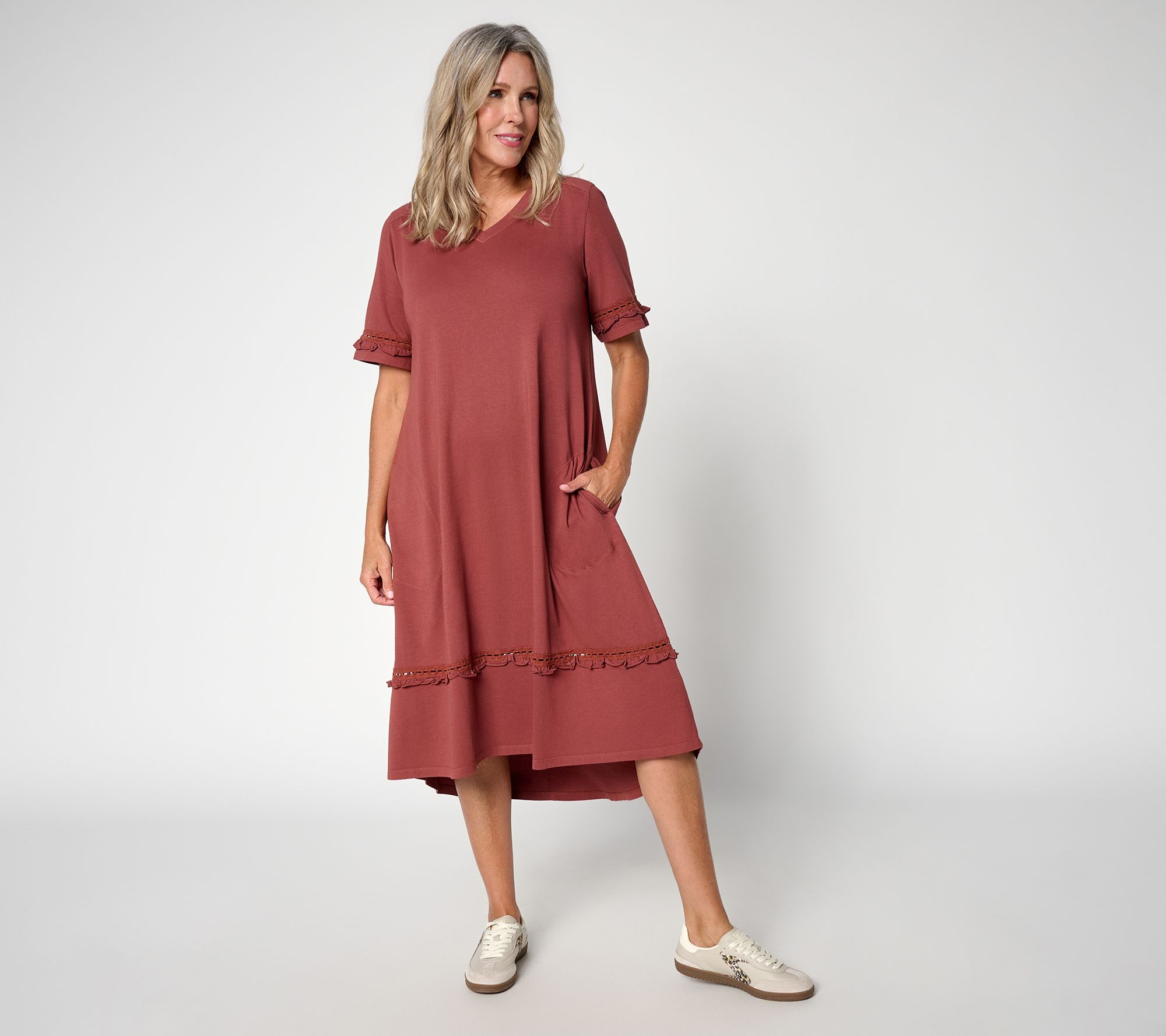 LOGO by Lori Goldstein Petite Knit V-Neck Midi Dress