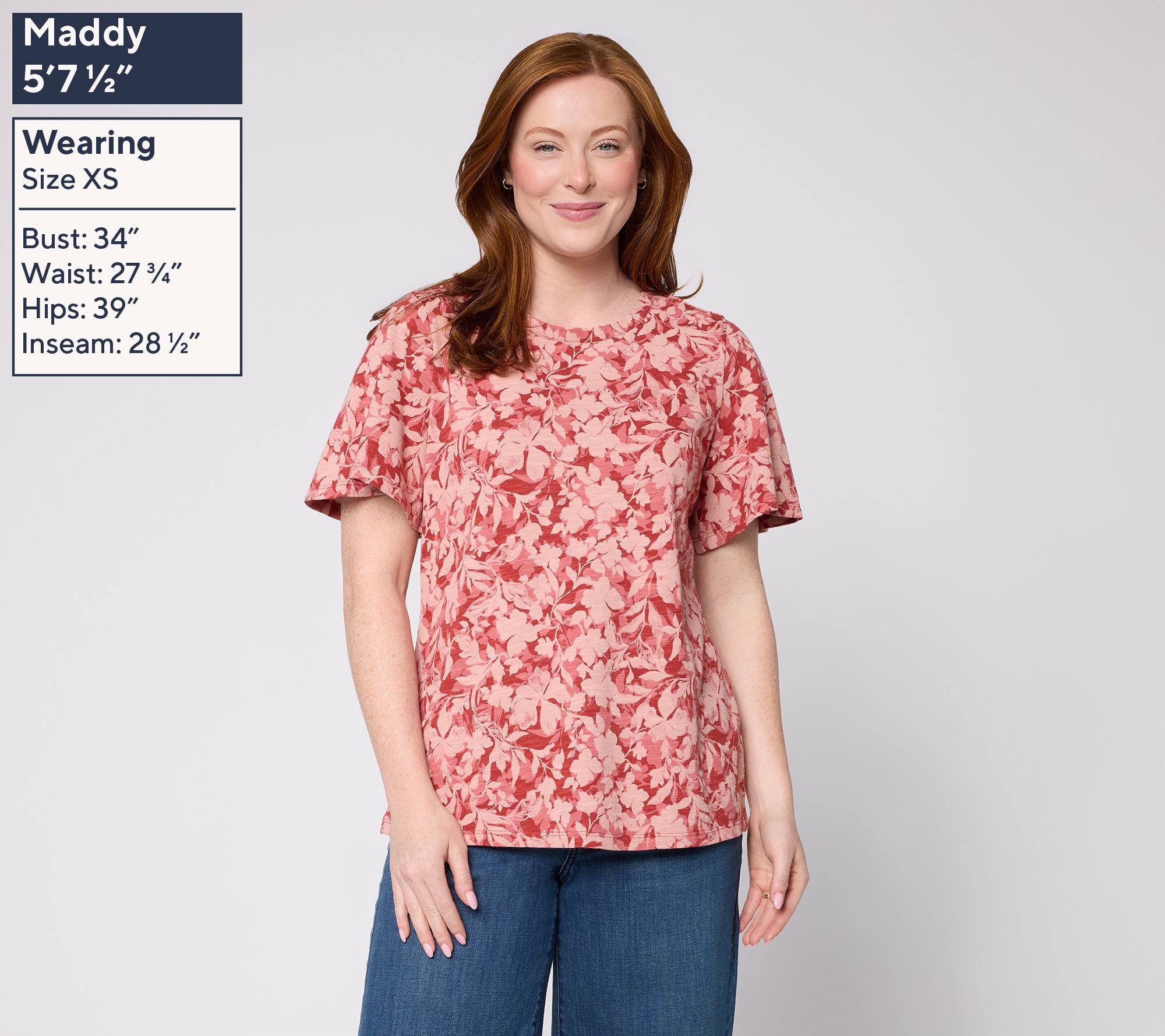 Denim & Co. Printed Cotton Slub Flutter Short Sleeve Top - QVC.com