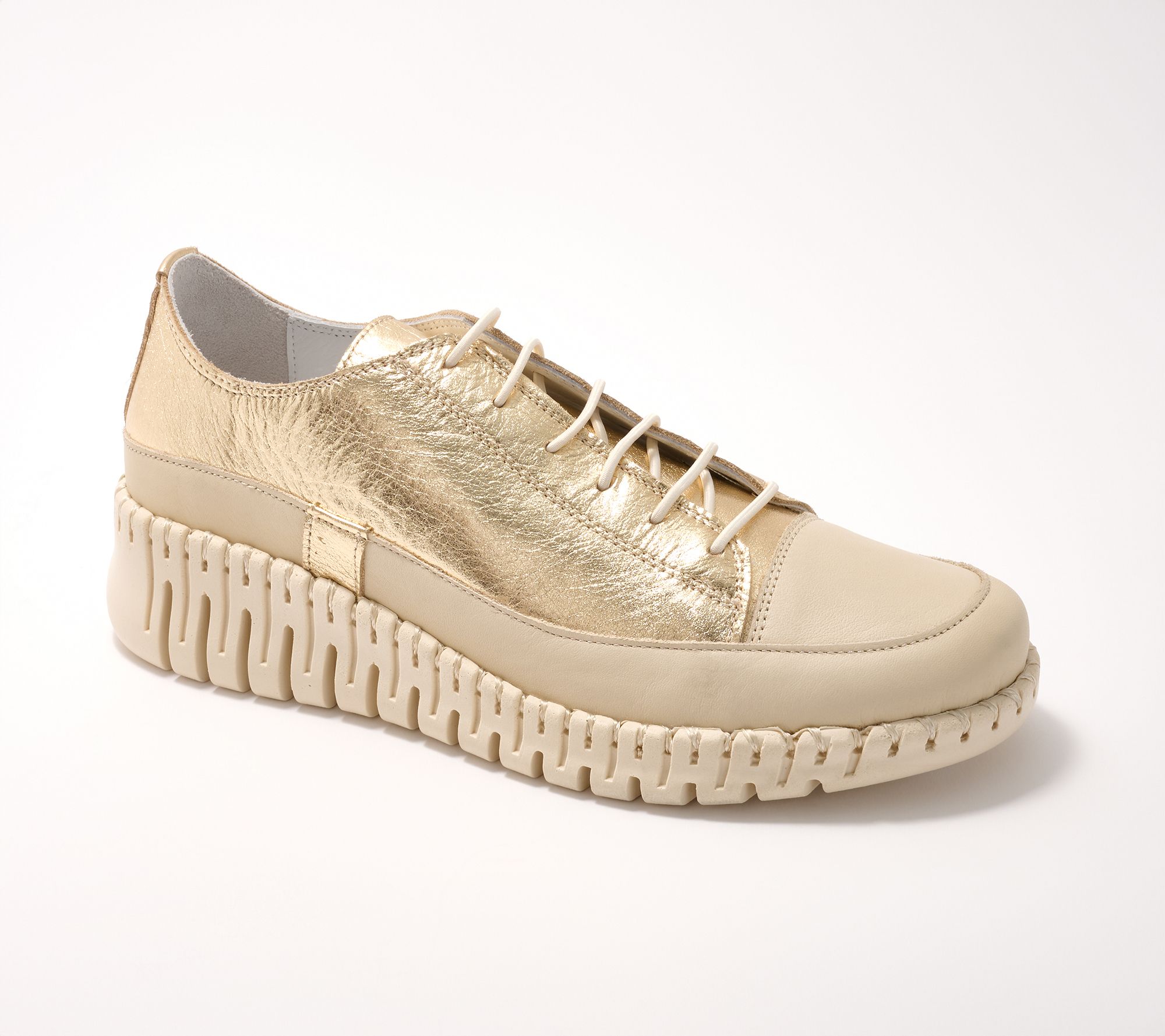 Spring Step Metallic Leather Casual Sneakers - Surana