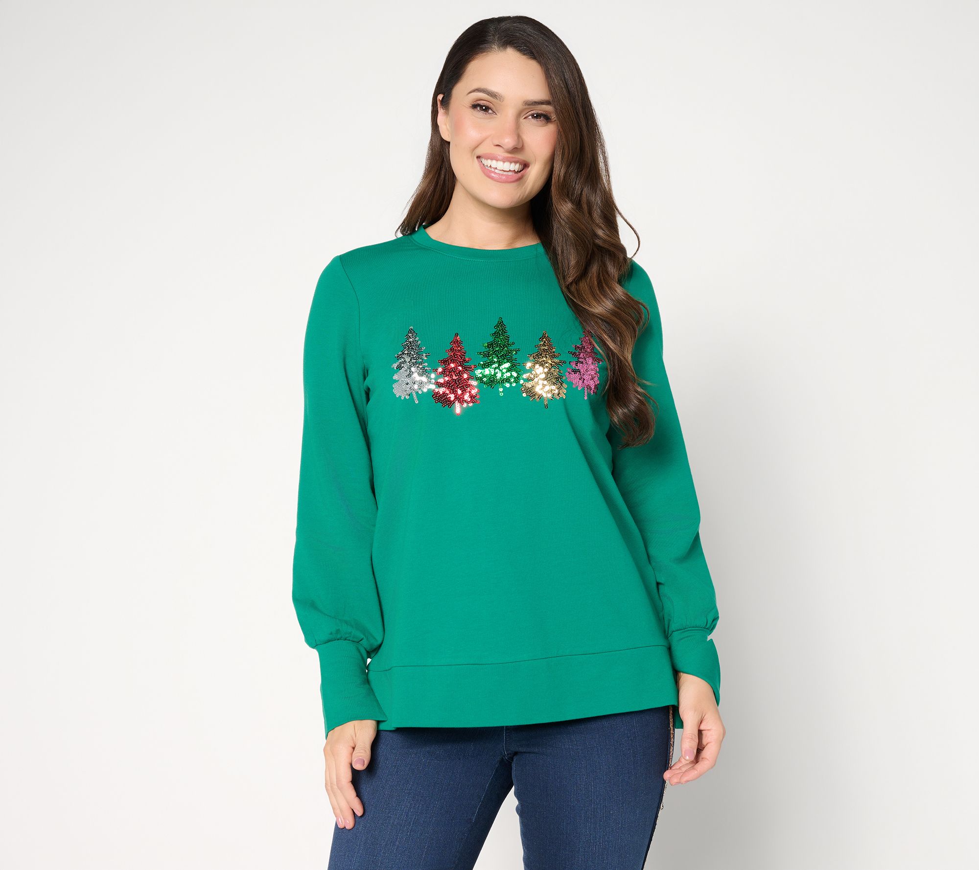 "As Is" Jingle Belles by Kim Gravel Sequin Christmas Tree Knit Top
