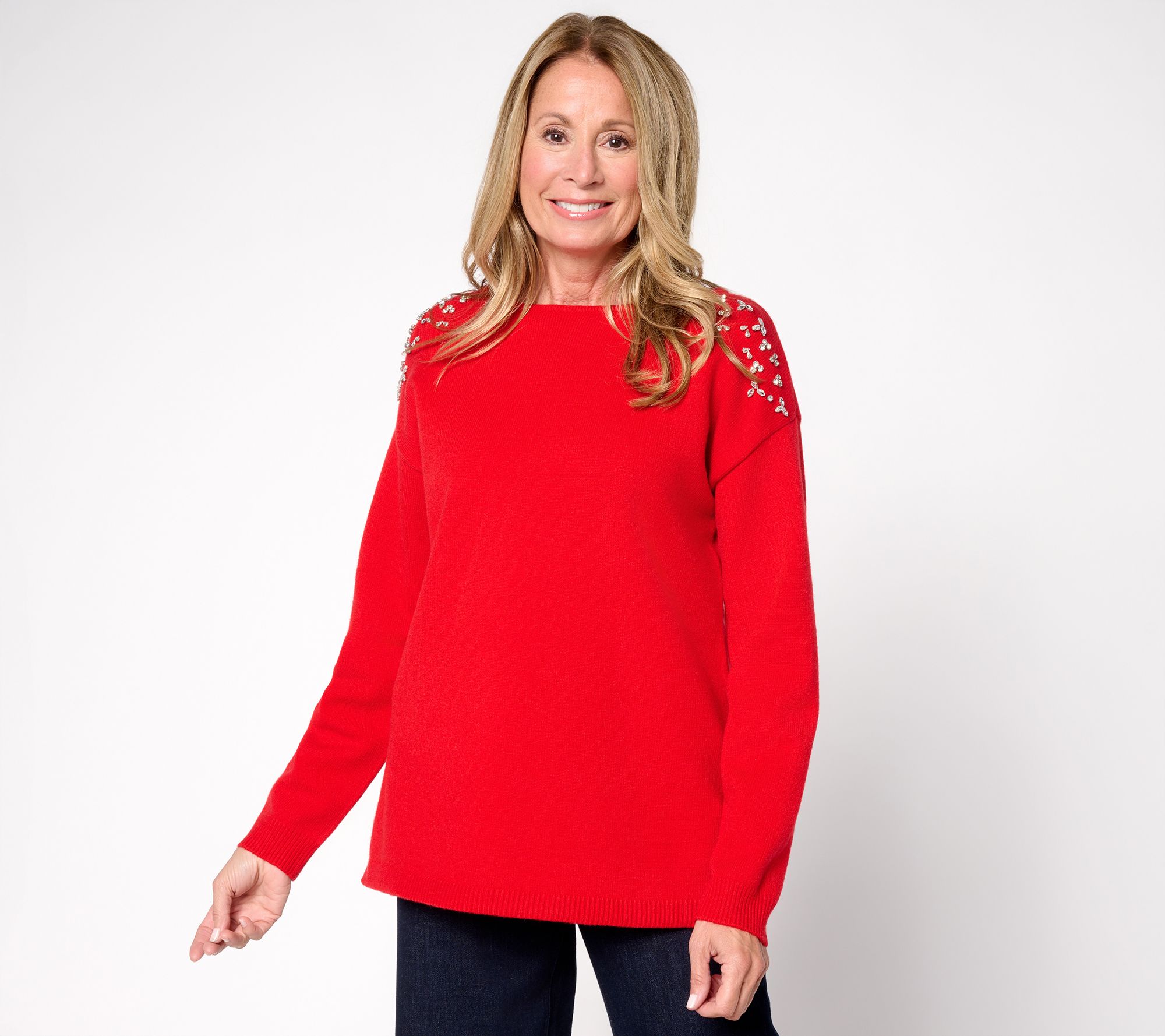 "As Is" Susan Graver Bateau Neck Embellished Sweater