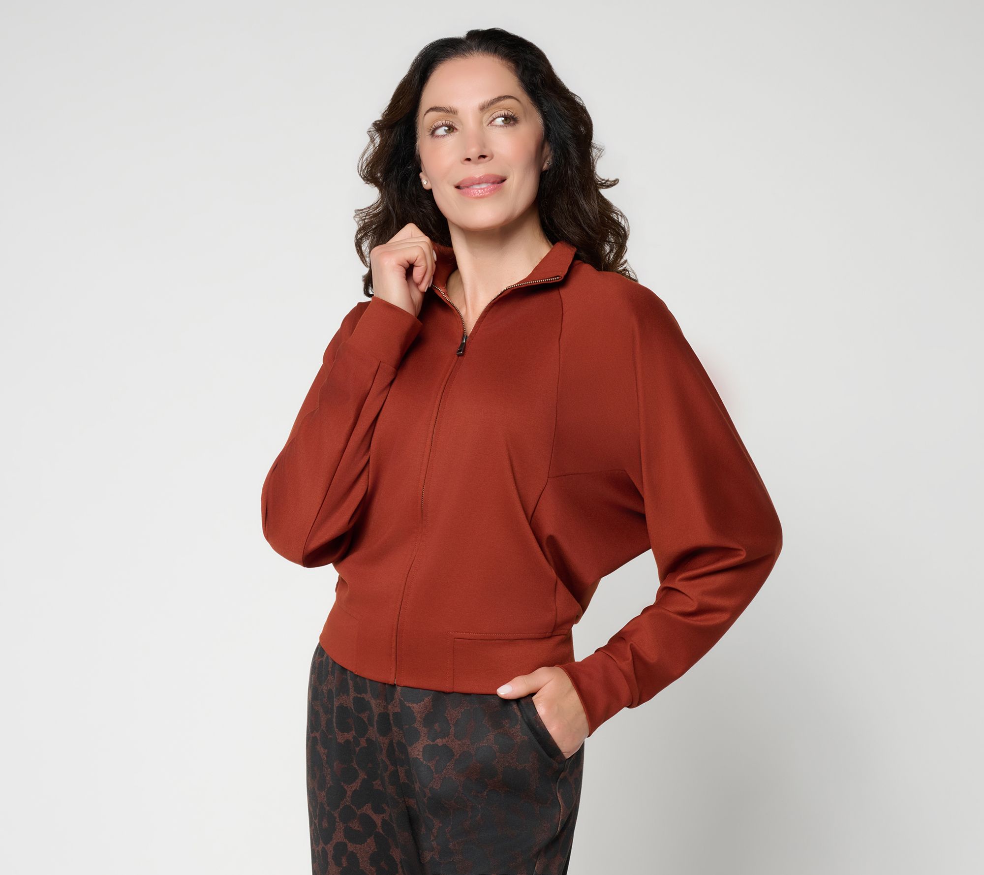 Carla Rockmore Collection Ponte Zip Front Bomber Jacket