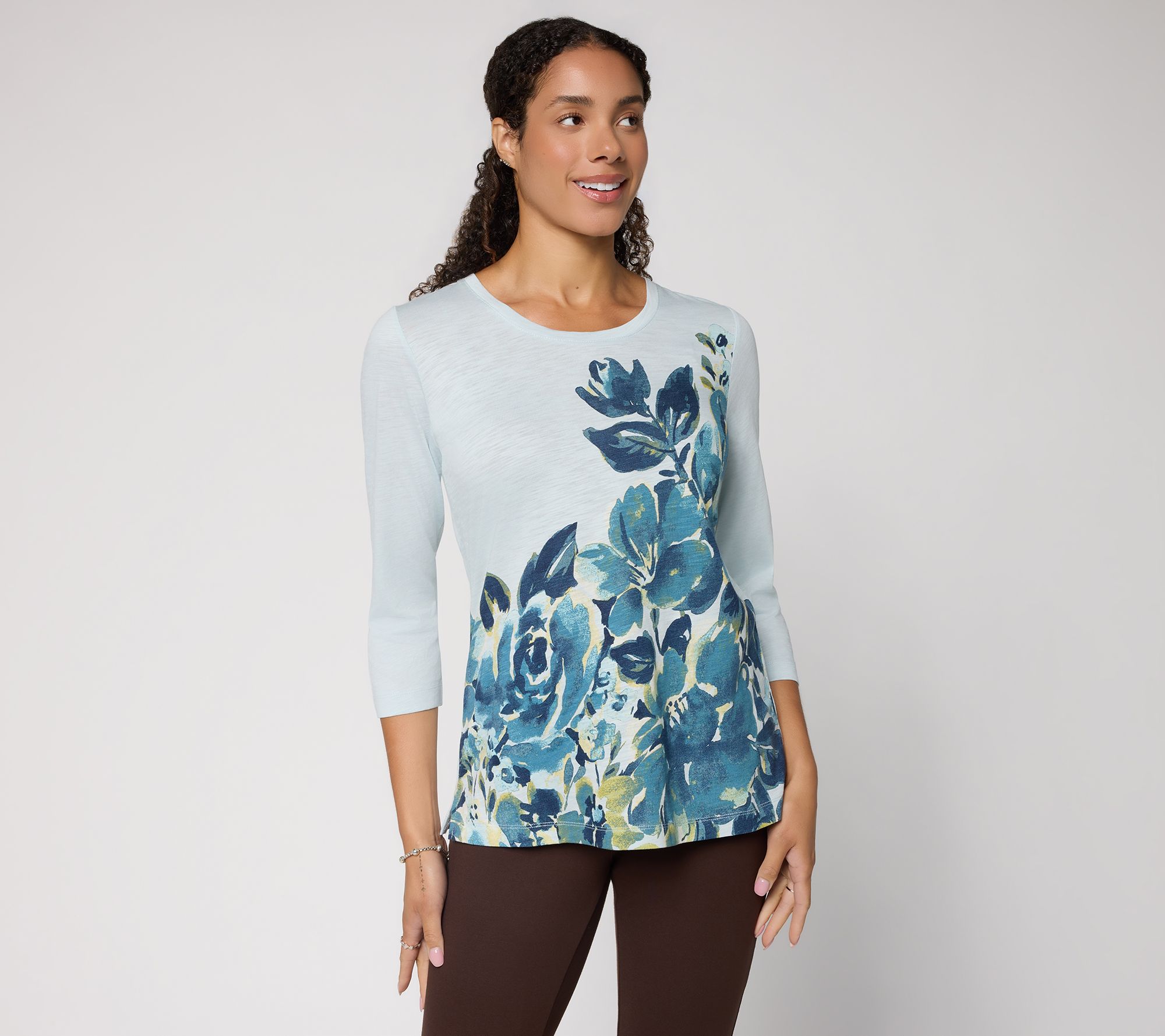 Belle by Kim Gravel Slub Knit Amber Bloom 3/4 -Sleeve Top