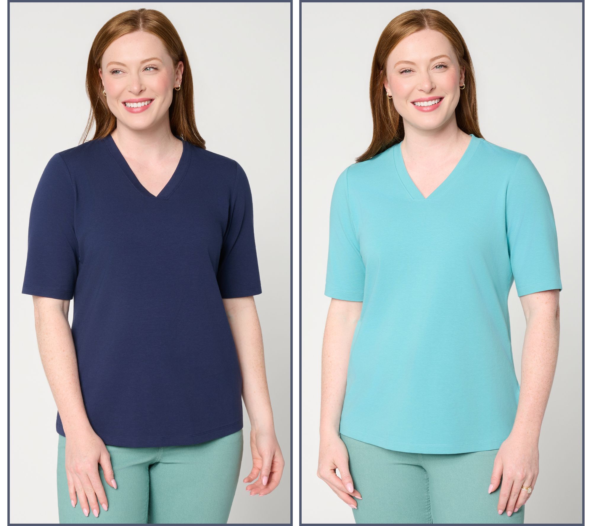 Denim & Co. Essentials Perfect Jersey 2-Pack V-Neck Tops