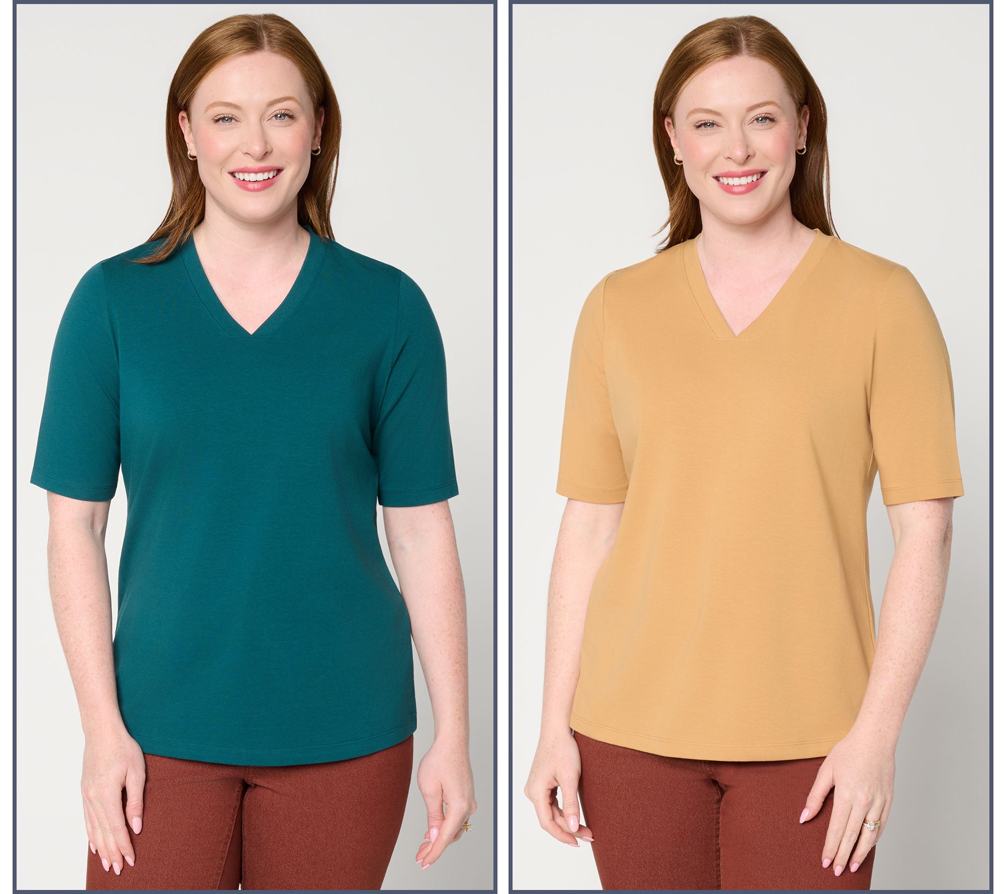 Denim & Co. Essentials Perfect Jersey 2-Pack V-Neck Tops