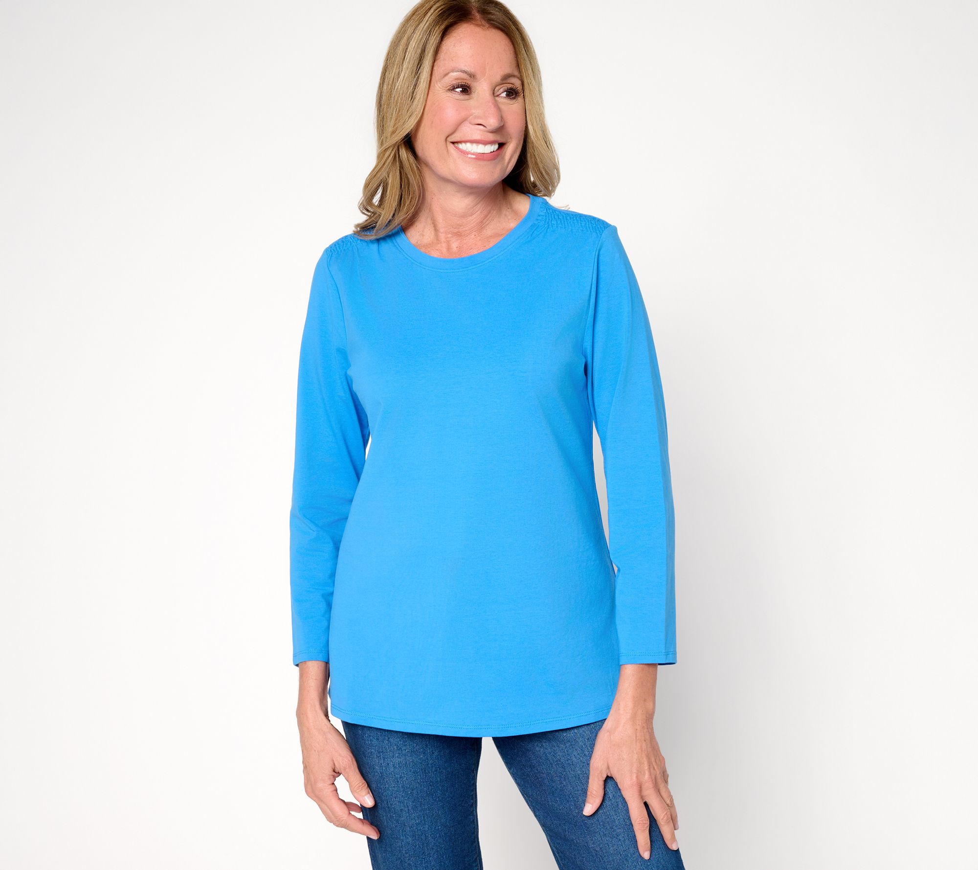 "As Is" Denim & Co. Essentials Perfect Jersey Bracelet Sleeve Top w/ Ruching