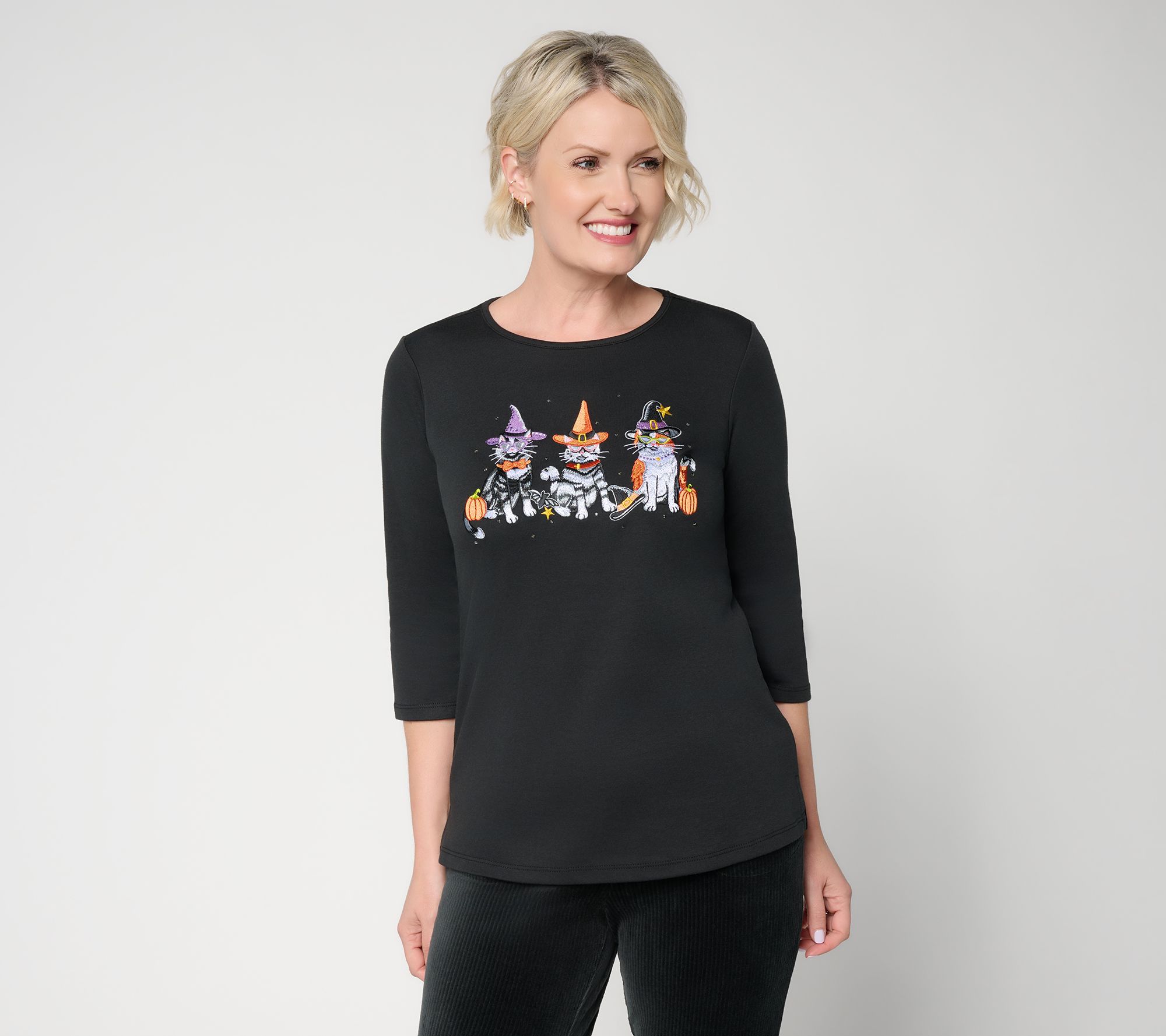 Quacker Factory Fall-oween Friends 3/4 Sleeve Top