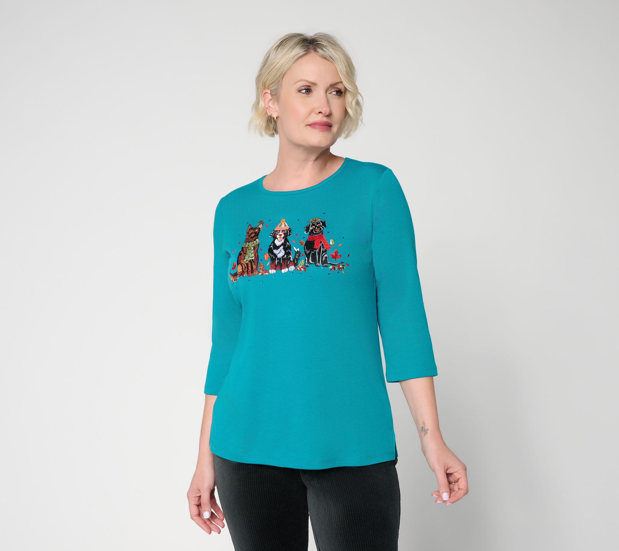 Quacker Factory Fall-oween Friends 3/4 Sleeve Top