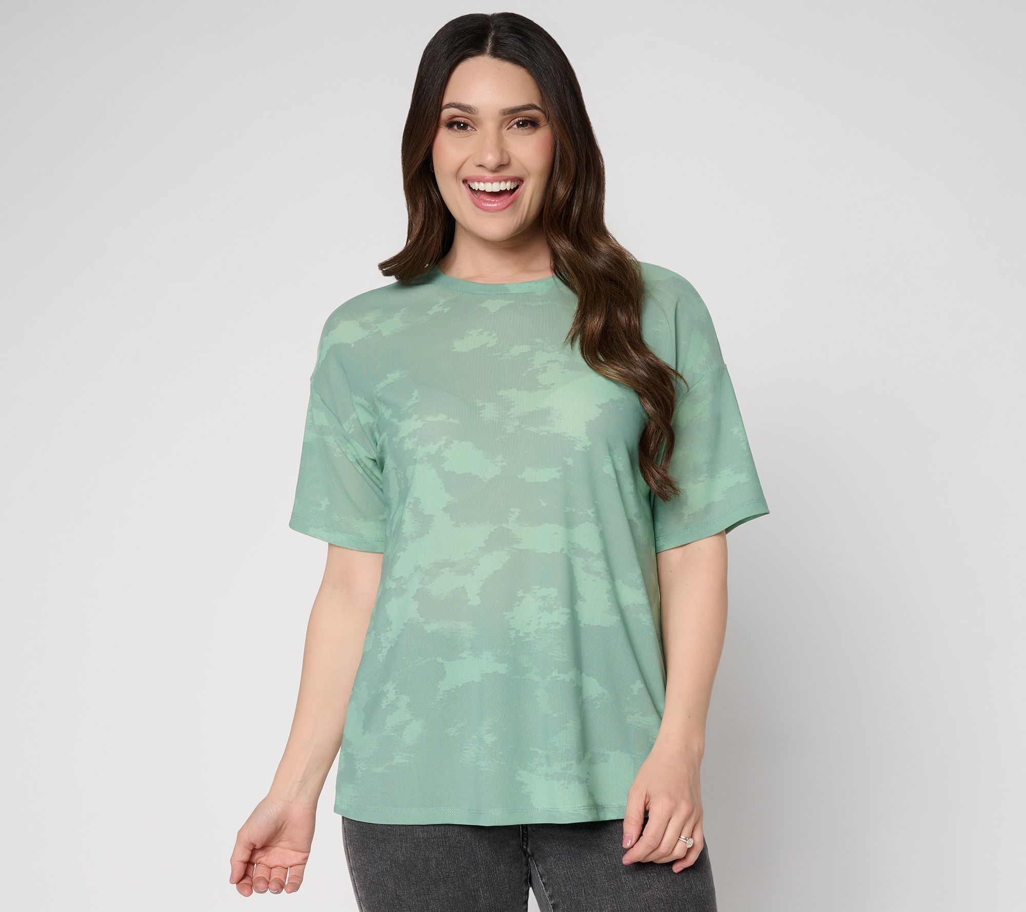 "As Is" LOGO Layers by Lori Goldstein Printed Mesh Boyfriend Tee
