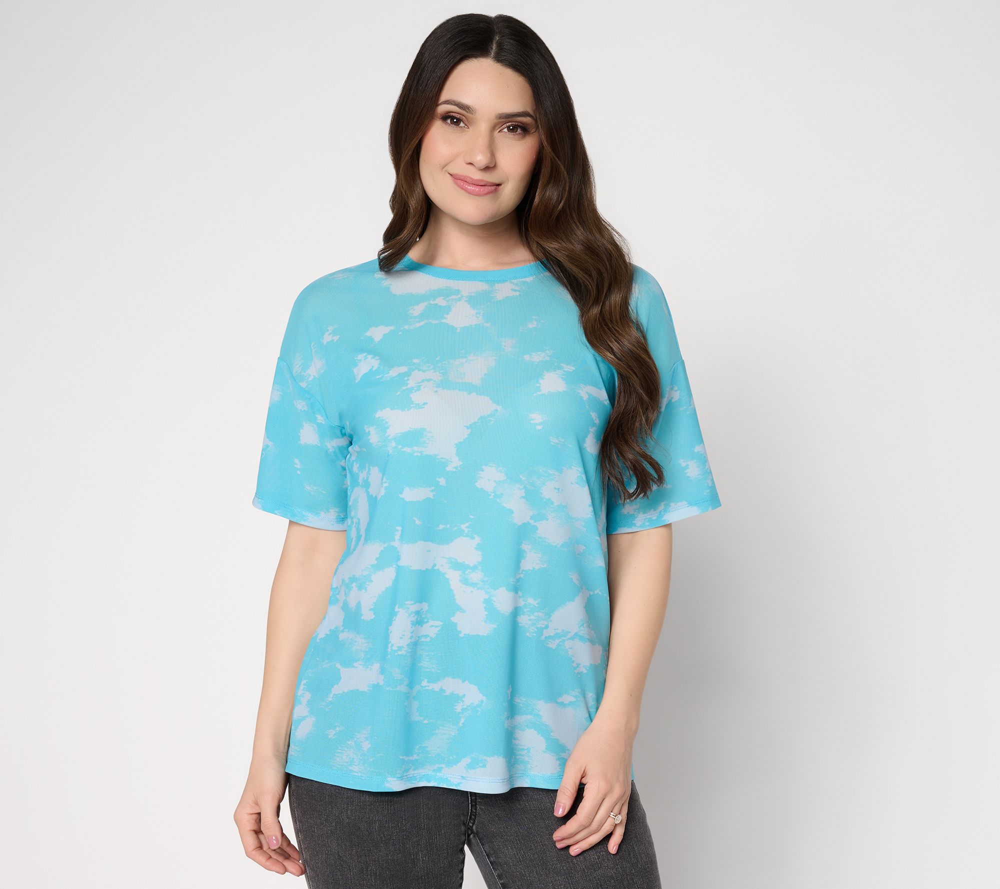 "As Is" LOGO Layers by Lori Goldstein Printed Mesh Boyfriend Tee