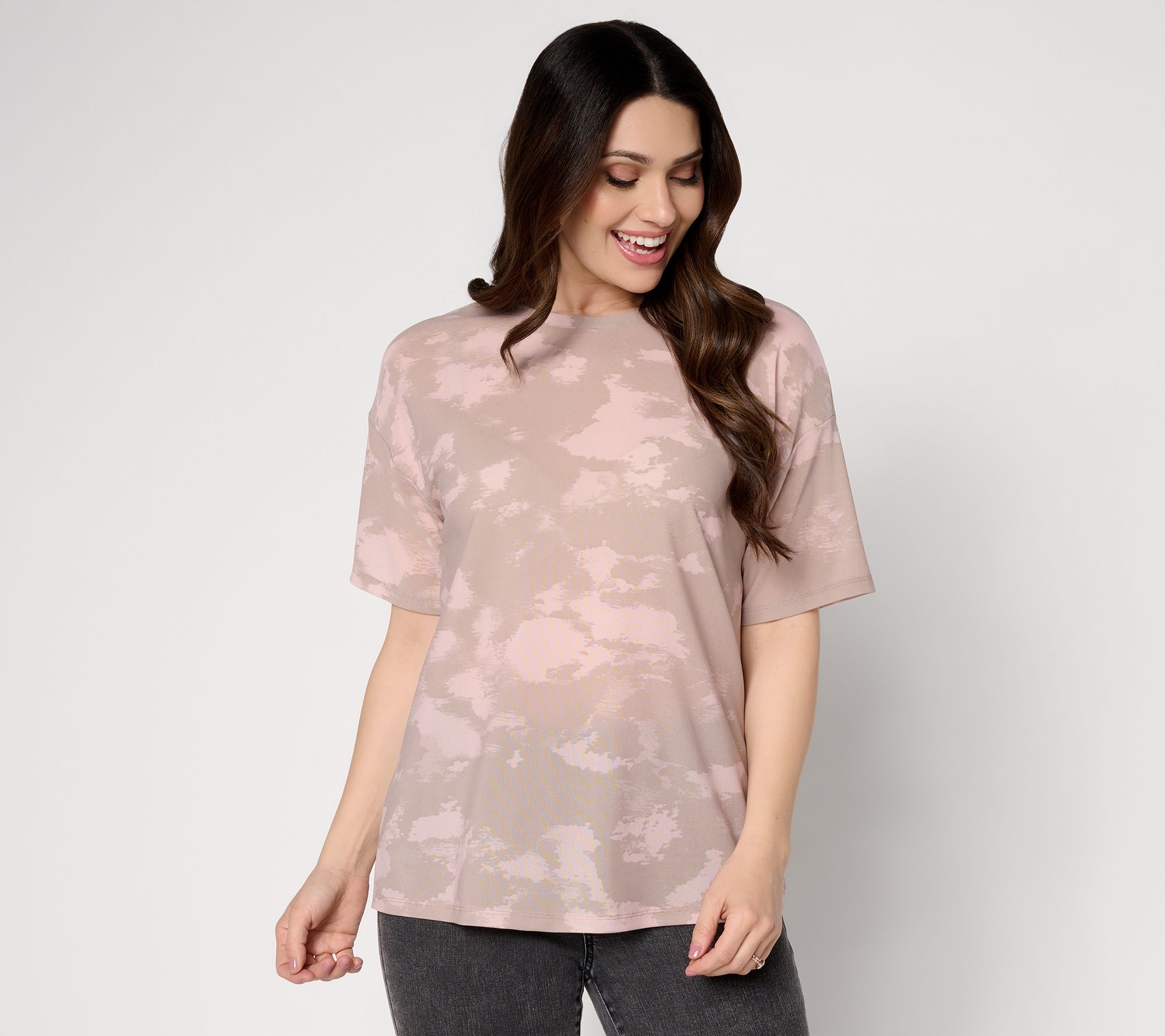 "As Is" LOGO Layers by Lori Goldstein Printed Mesh Boyfriend Tee