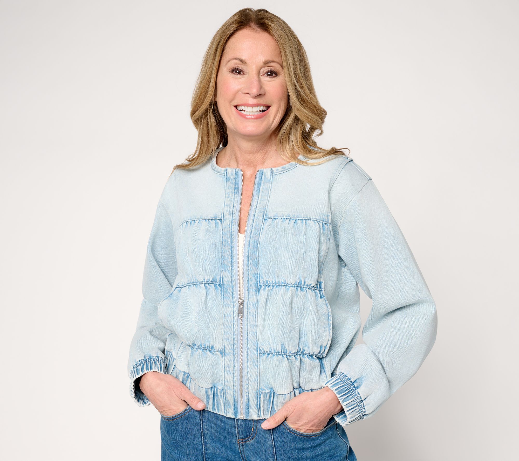 "As Is" LOGO by Lori Goldstein Seamed Denim Zip Front Jacket