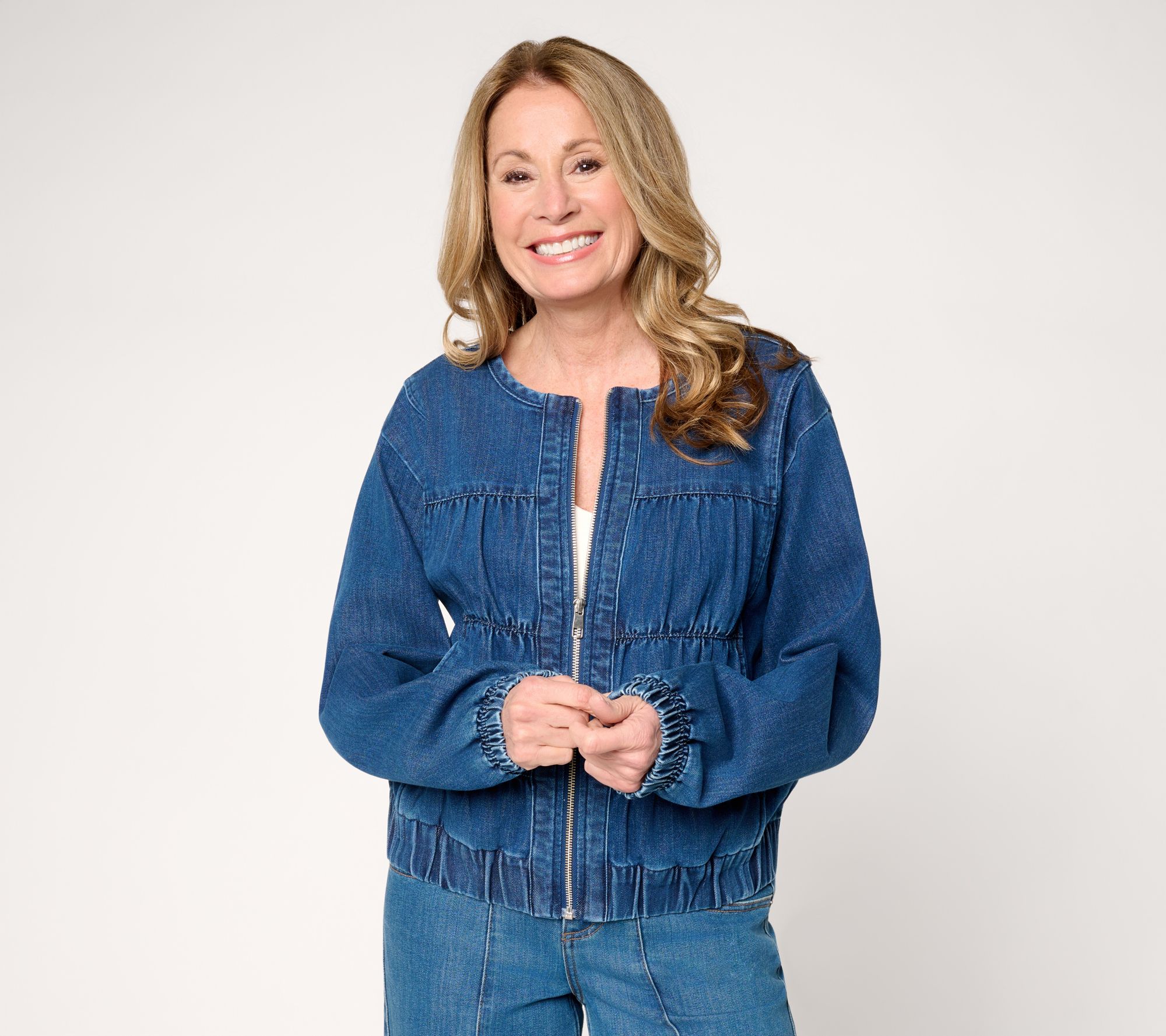 "As Is" LOGO by Lori Goldstein Seamed Denim Zip Front Jacket