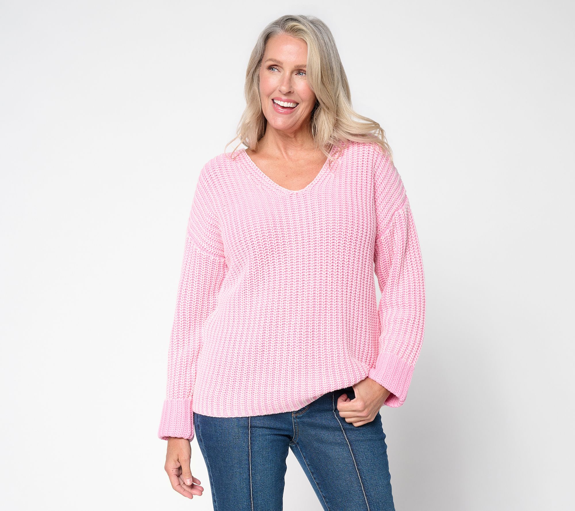 AnyBody Washed Cotton V-Neck Sweater