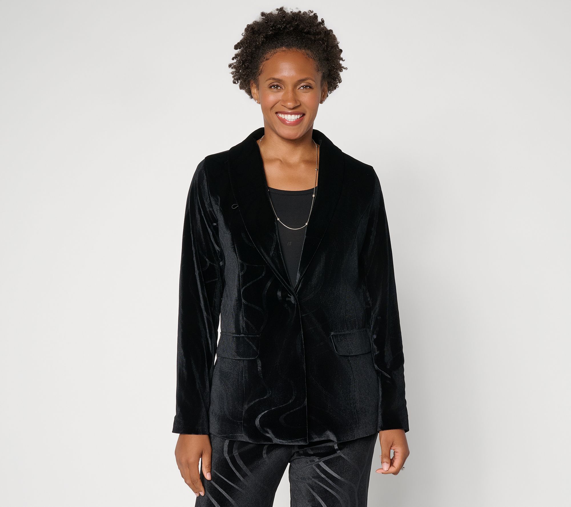 LOGO Lavish by Lori Goldstein Regular Embossed Velvet Blazer
