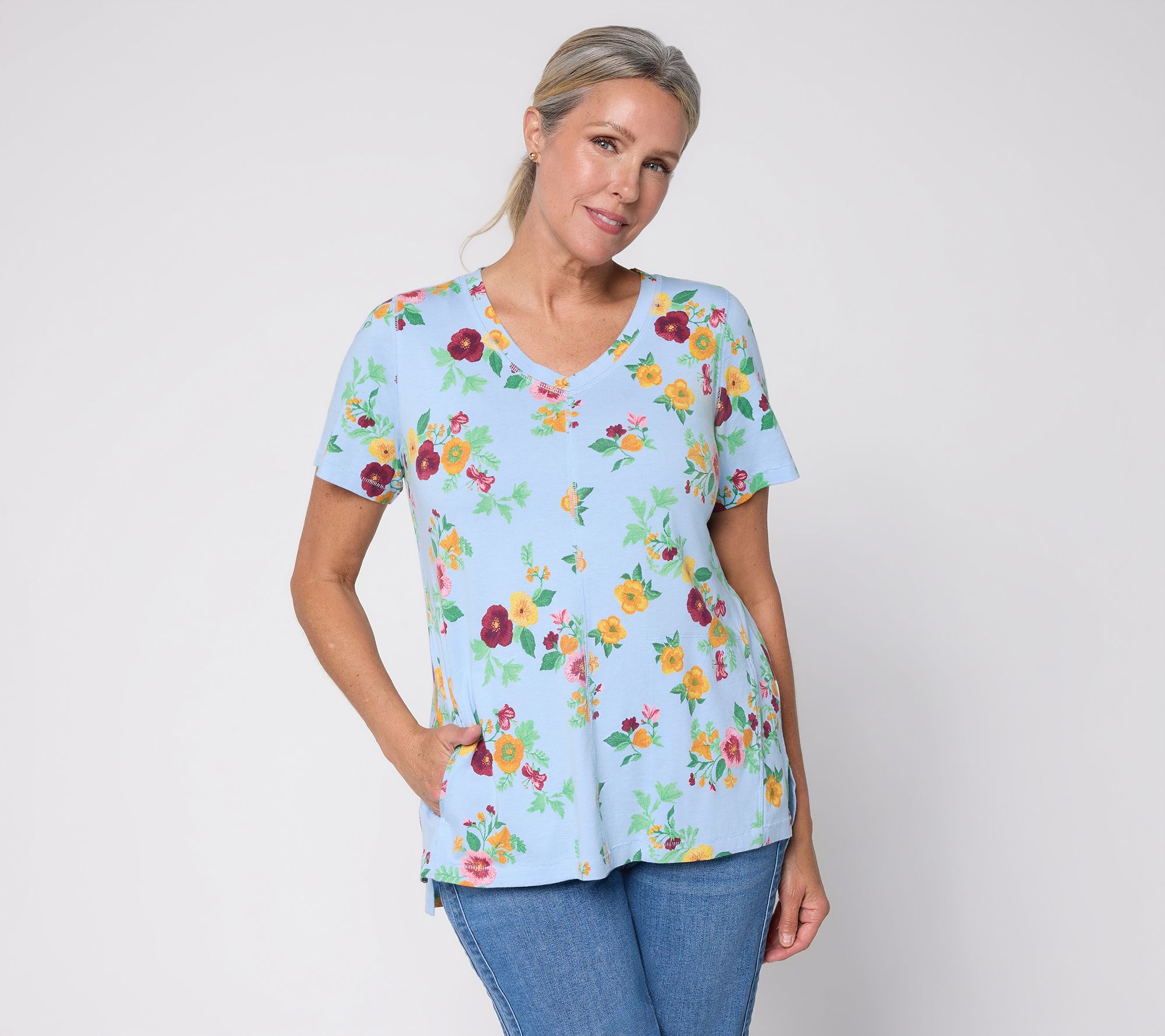 "As Is" LOGO by Lori Goldstein Printed Knit Short Sleeve