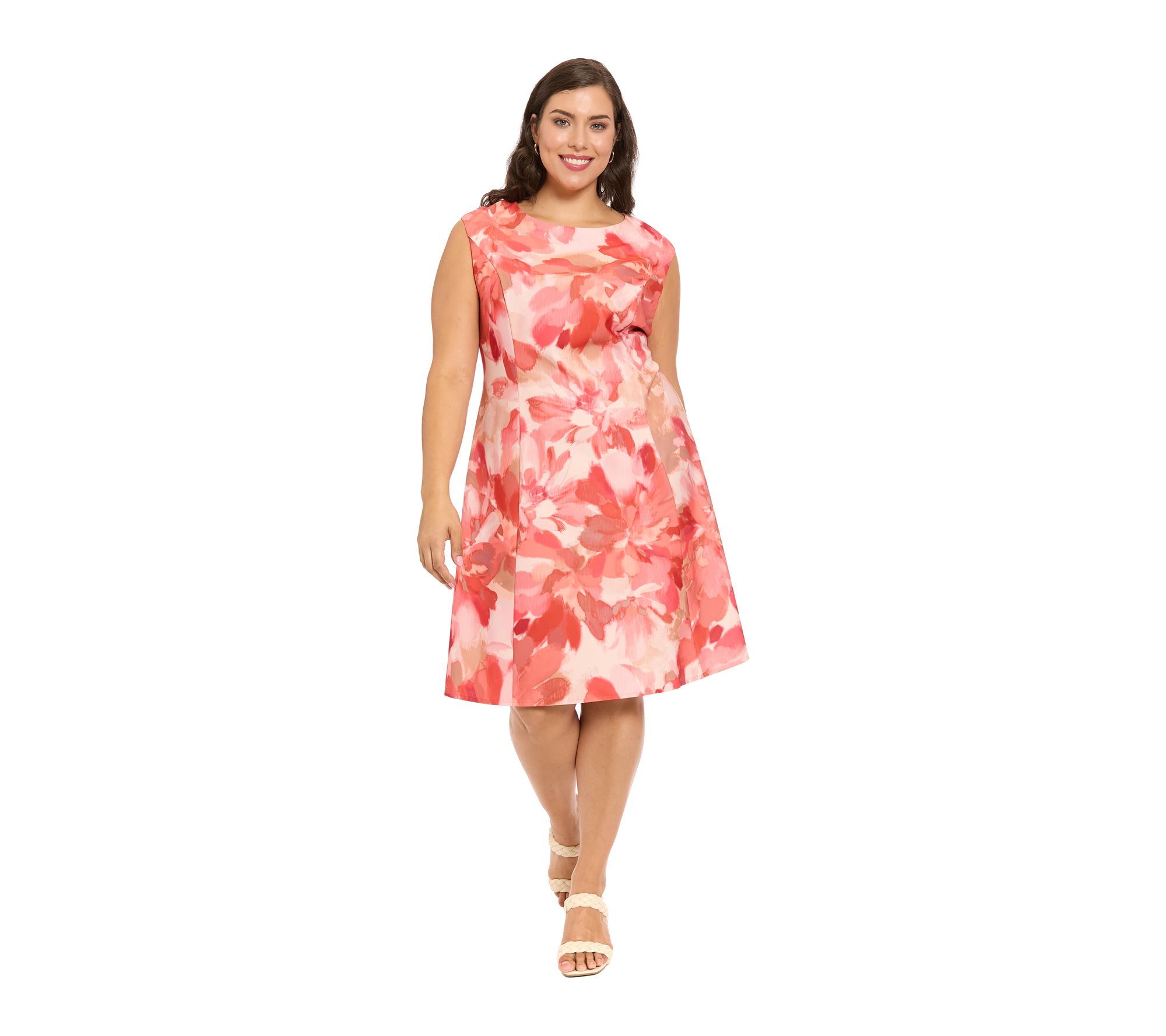 London Times Plus Cap Sleeve Fit and Flare Dress