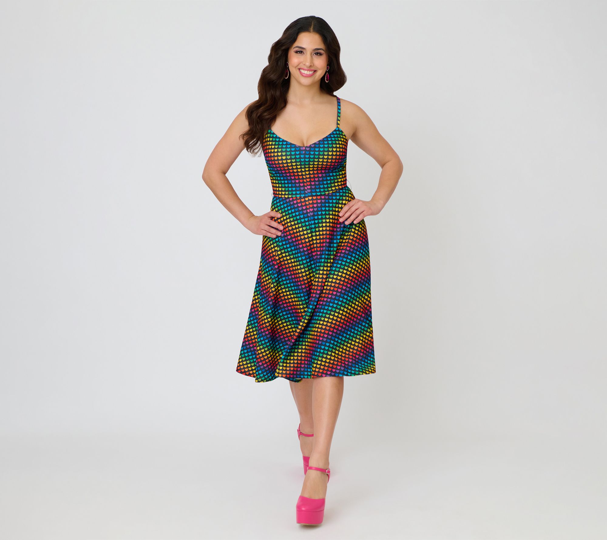 Smak Parlour Black & Rainbow Heart Chevron MidiDress