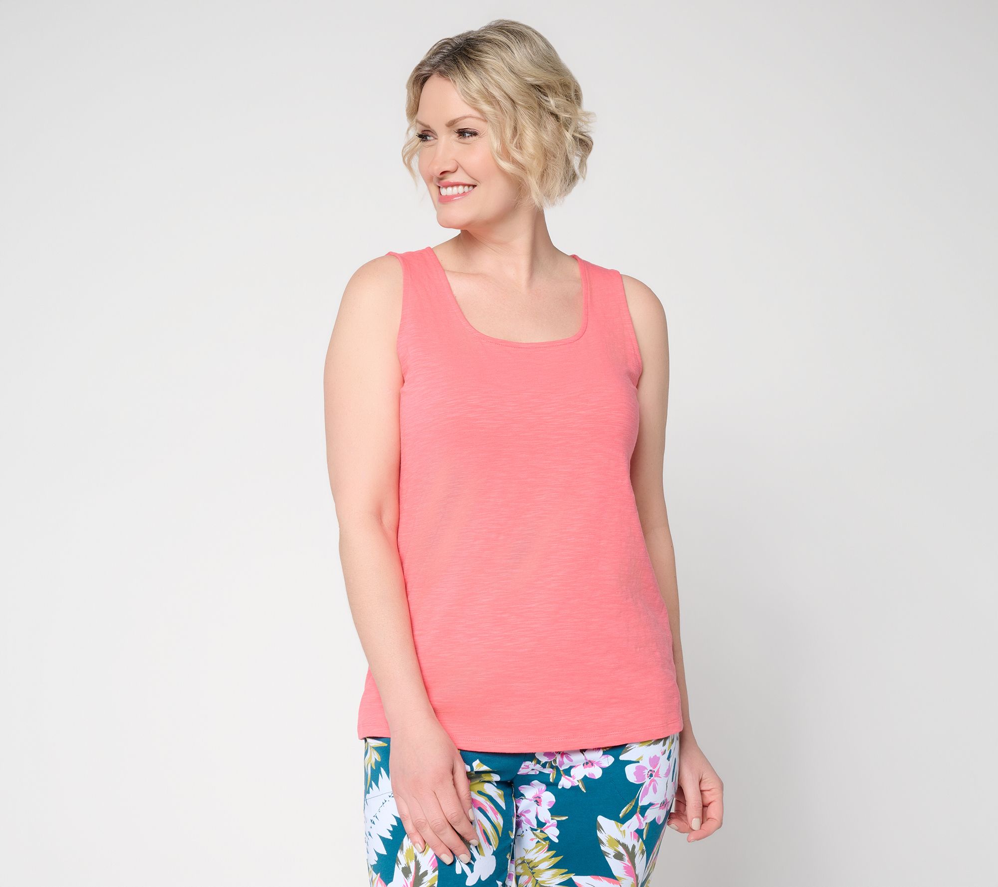 "As Is" Denim & Co. Essentials Textured Knit Square Neck Tank Top