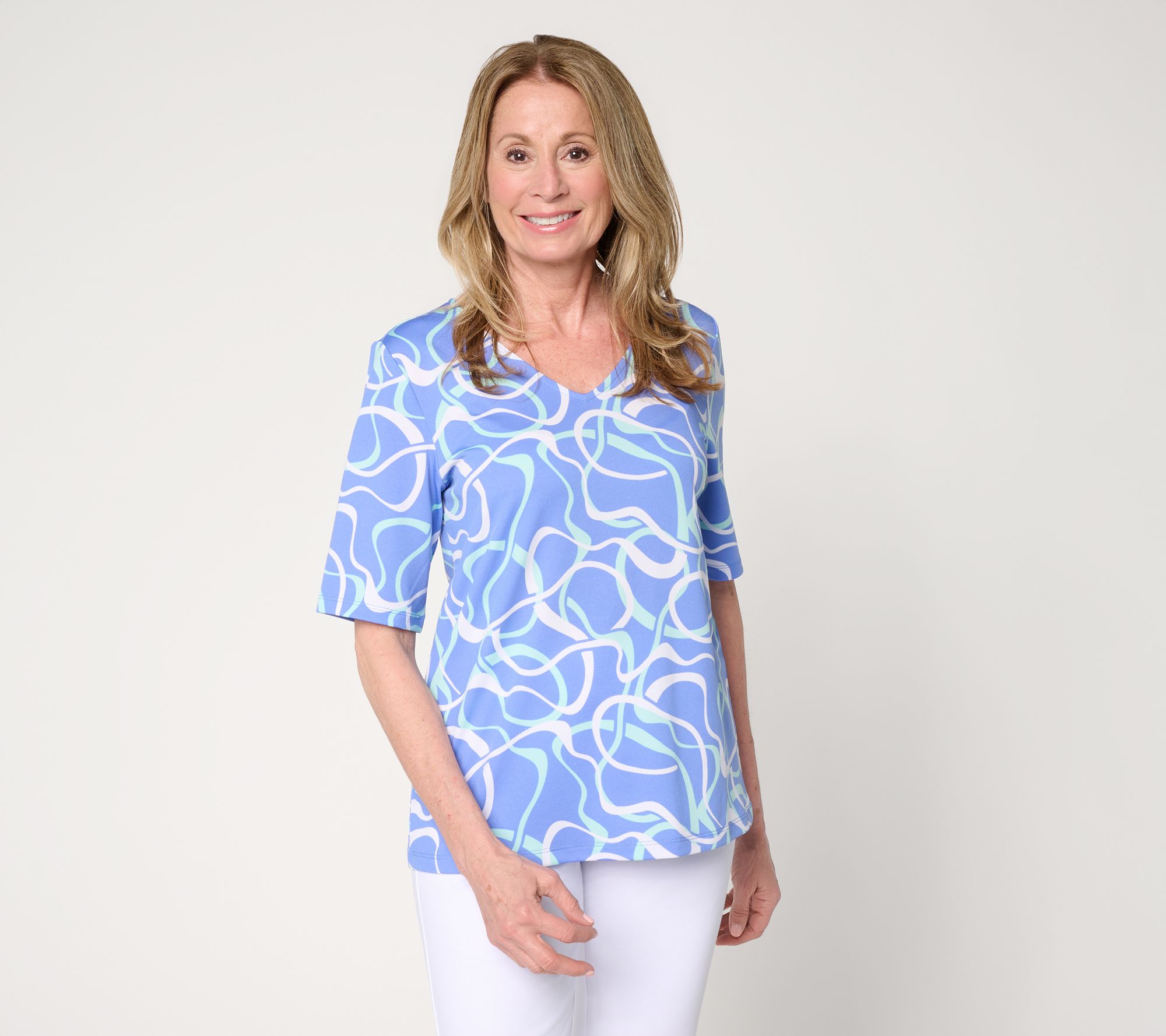 "As Is" Susan Graver Printed Butterknit V-Neck Elbow Sleeve Top