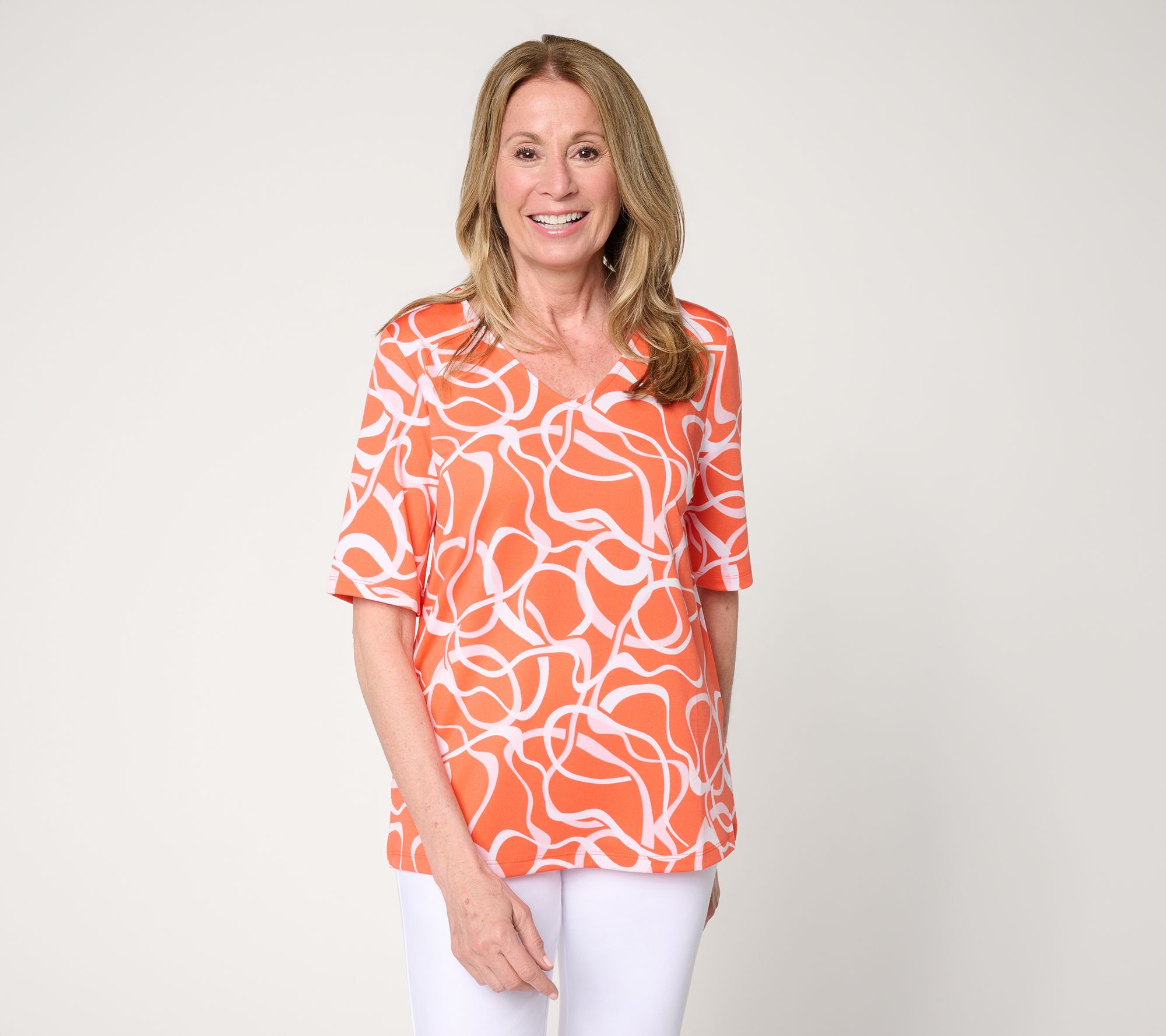 "As Is" Susan Graver Printed Butterknit V-Neck Elbow Sleeve Top