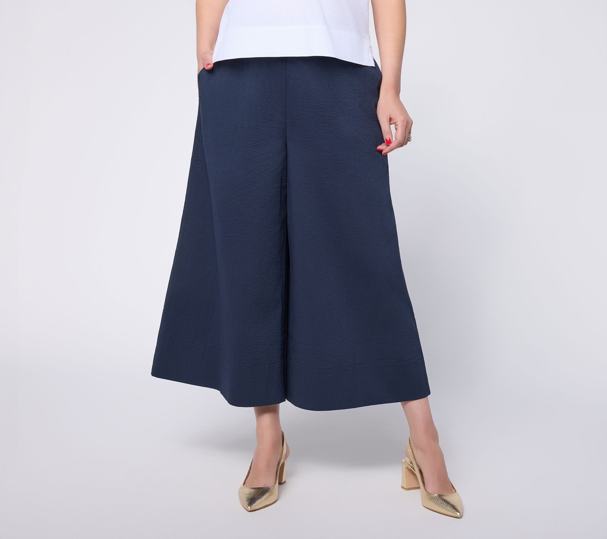 "As Is" Carla Rockmore Collection Reg Pull-On Cropped Pants-Seersuckr