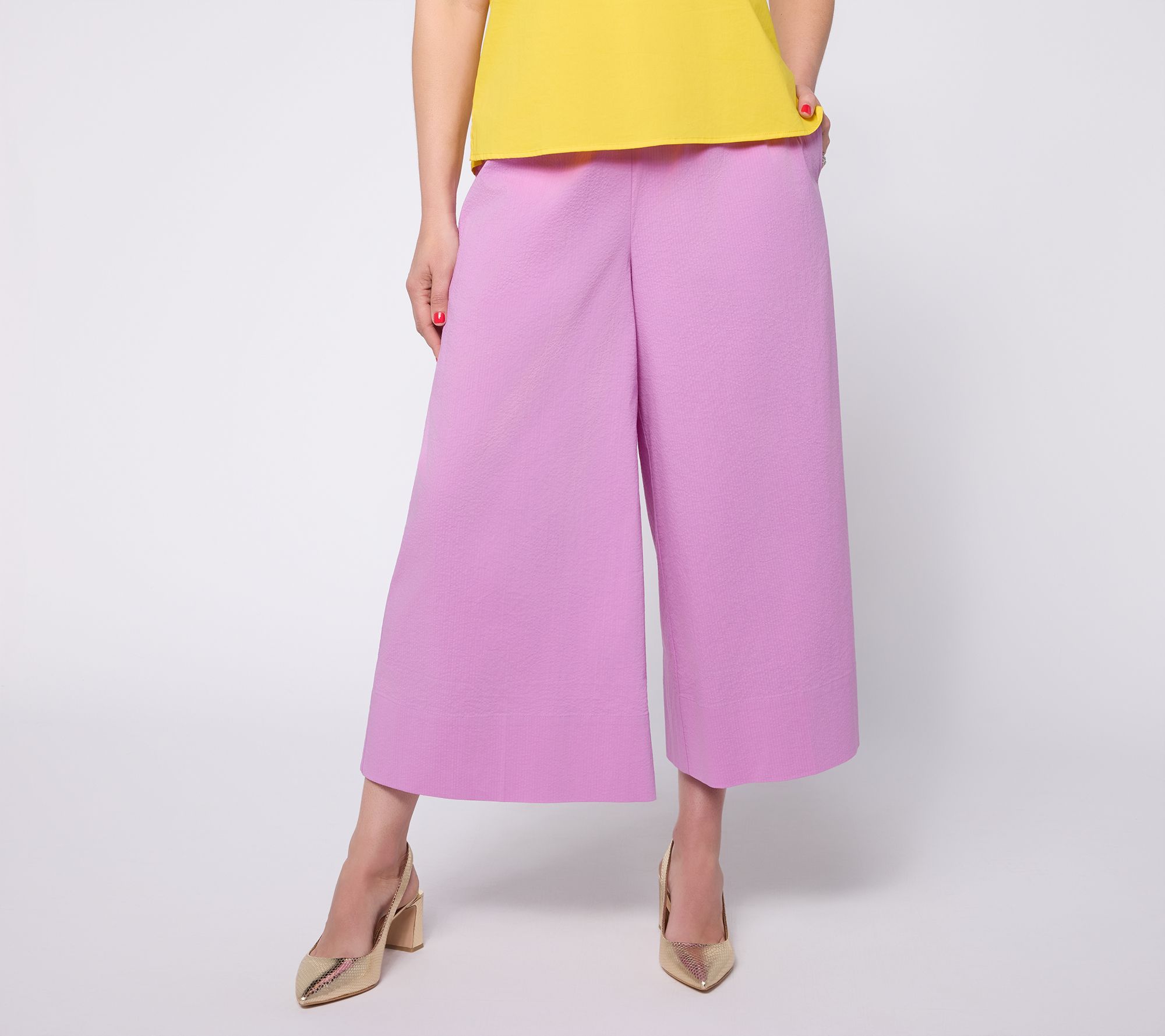 "As Is" Carla Rockmore Collection Reg Pull-On Cropped Pants-Seersuckr