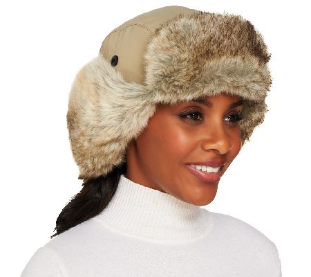 Trapper Hat with Ear Flaps in Faux Fur Trim 