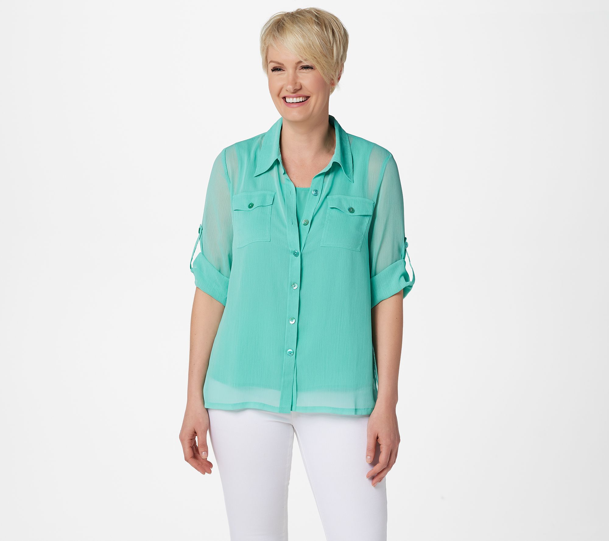 Linea by Louis Dell'Olio Crinkle Georgette Shirt w/ Shell - QVC.com