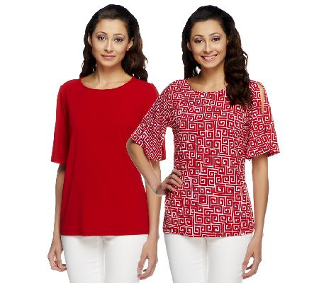 Susan Graver Set Of 2 Liquid Knit Tops With Split Sleeves