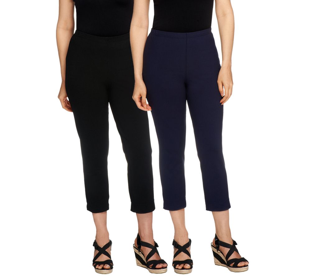 "As Is" Women with Control Petite Set of 2 Straight Leg Knit Crop Pants