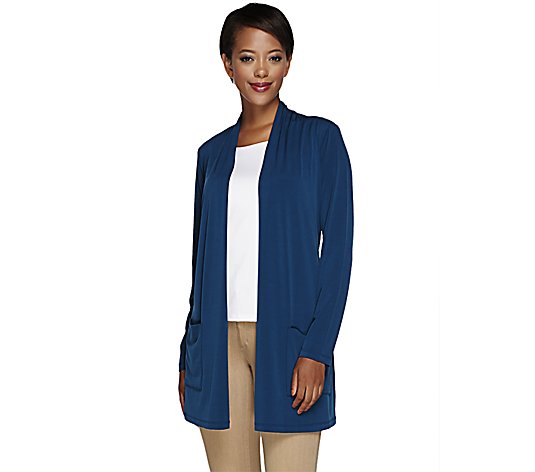 Susan Graver Liquid Knit Open Front Cardigan with Pockets