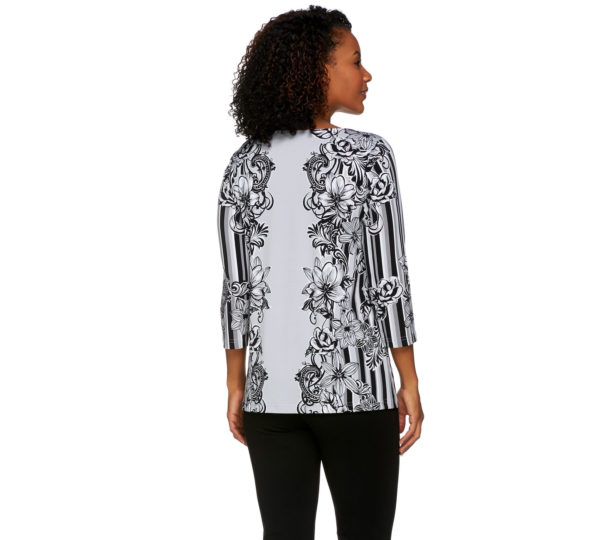 Bob Mackie 3/4 Sleeve Floral Printed Knit Top - QVC.com