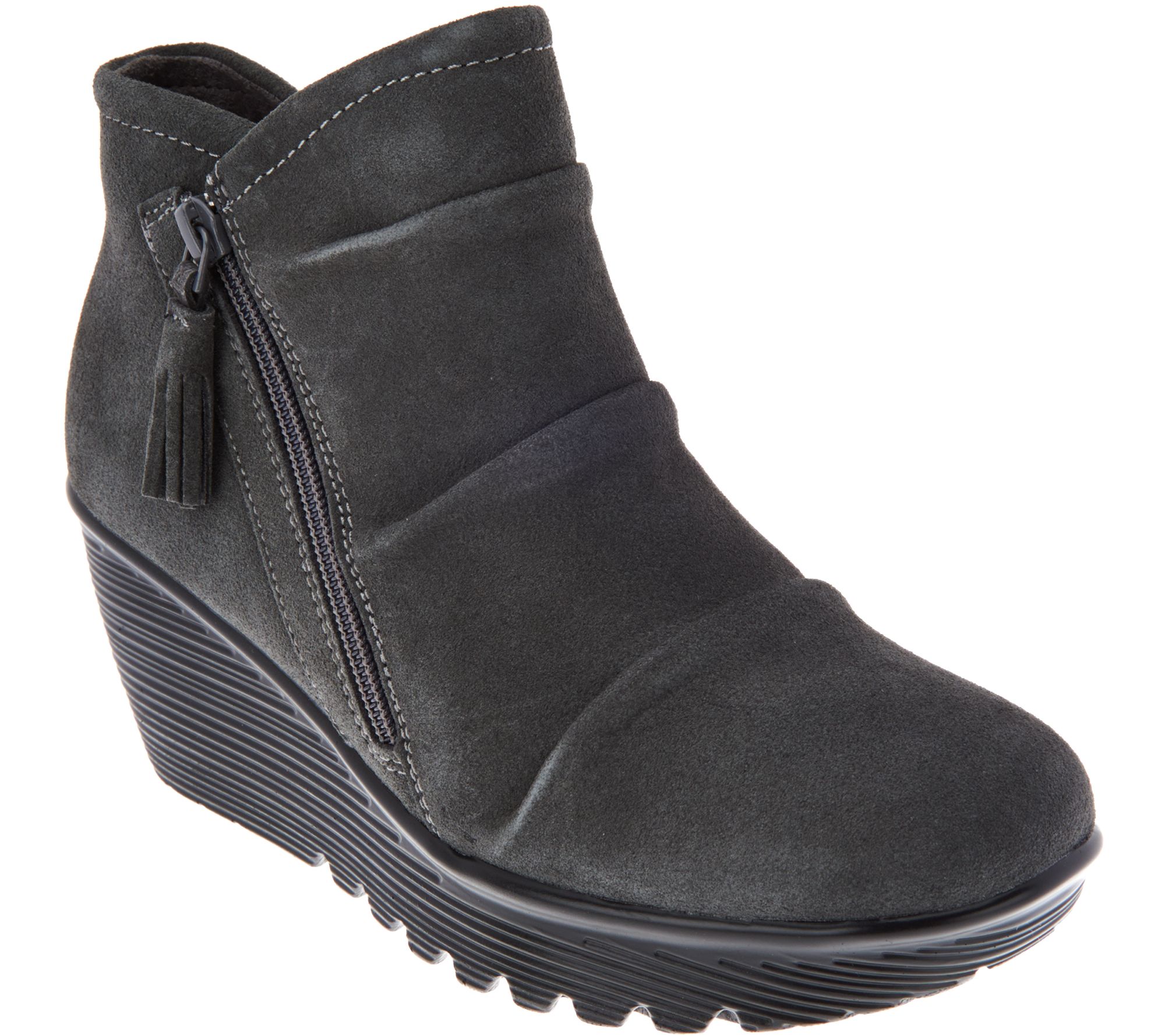 skechers ruched suede wedge boots cheap 