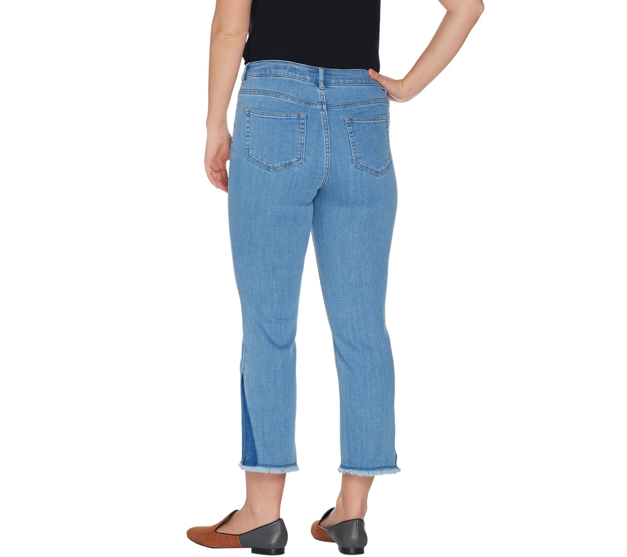 LOGO by Lori Goldstein Crop Straight Leg Jeans w/ Hem Detail - QVC.com