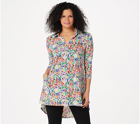 Attitudes by Renee Como Jersey Printed Collared Tunic